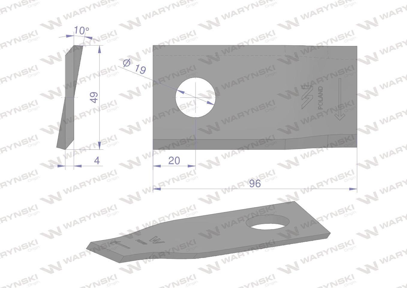 Nóż. nożyk kosiarka prawy 96x48x4mm otwór 19 zastosowanie 16503464 Deutz-Fa - zdjęcie 2