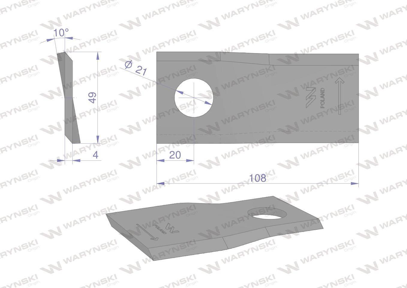 Nóż. nożyk kosiarka lewy 108x48x4mm otwór 21 zastosowanie 434971 Pottinger - zdjęcie 2