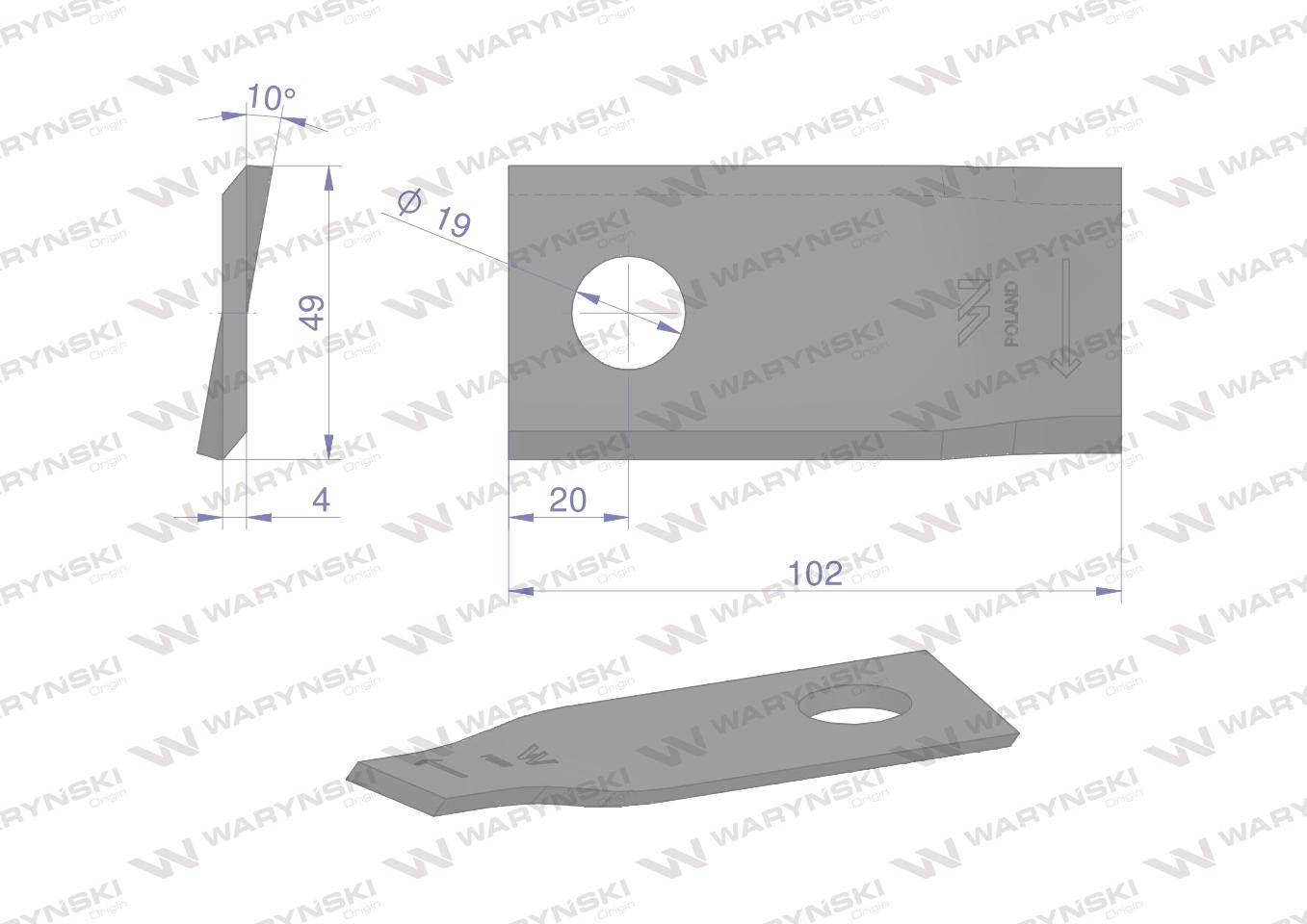 Nóż. nożyk kosiarka prawy 102x48x4mm otwór 19 zastosowanie 570446 Niemeyer - zdjęcie 2