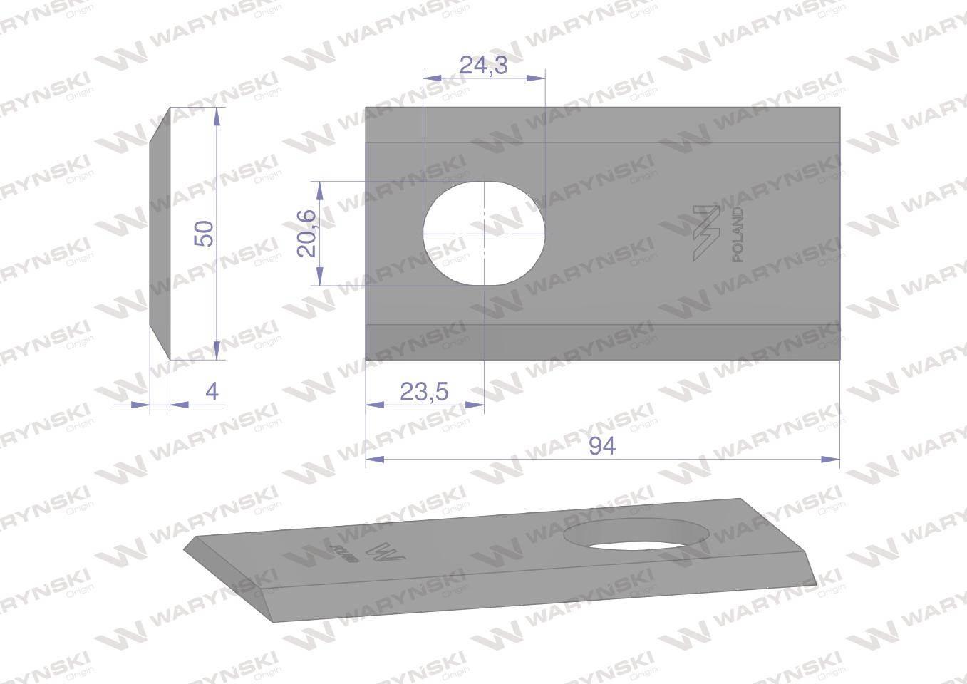 Nóż. nożyk kosiarka 94X50X4mm otwór 20.5x24.3 zastosowanie 1380-0001 067630 - zdjęcie 2