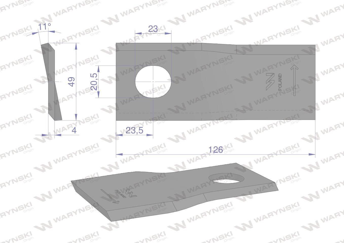 Nóż. nożyk kosiarka lewy 126x48x4mm otwór 20.5x23 zastosowanie 56110900 Kve - zdjęcie 2