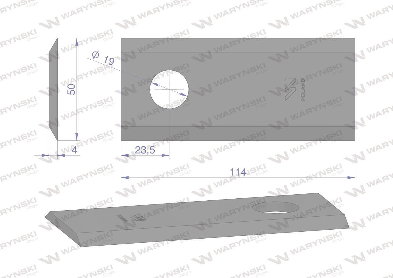 Nóż, nożyk kosiarka 114X48X4mm otwór 19 zastosowanie 1380-0027 JF-Stoll WAR - zdjęcie 2