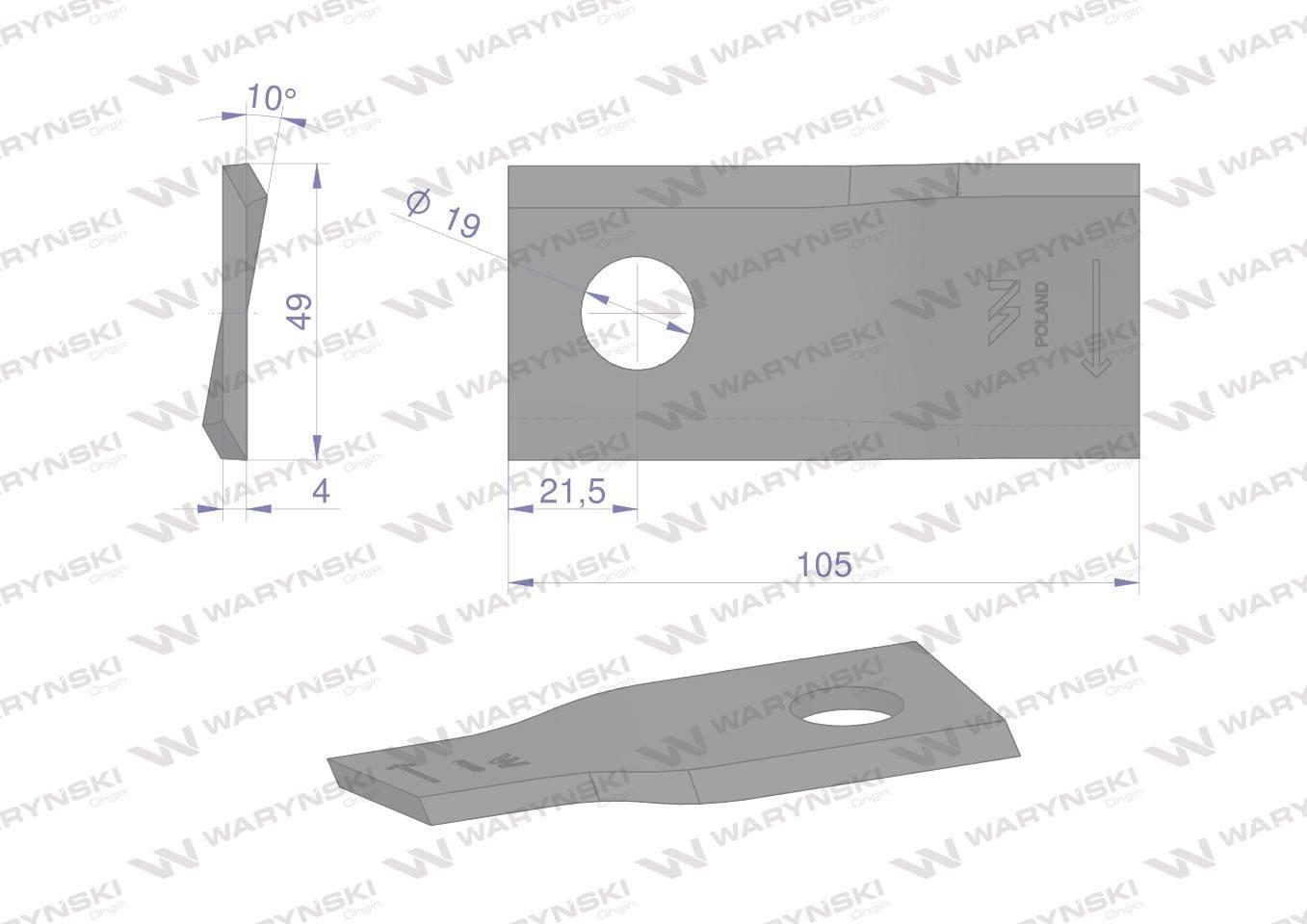 Nóż. nożyk kosiarka prawy 105x48x4mm otwór 19 zastosowanie 9492422 Claas WA - zdjęcie 2