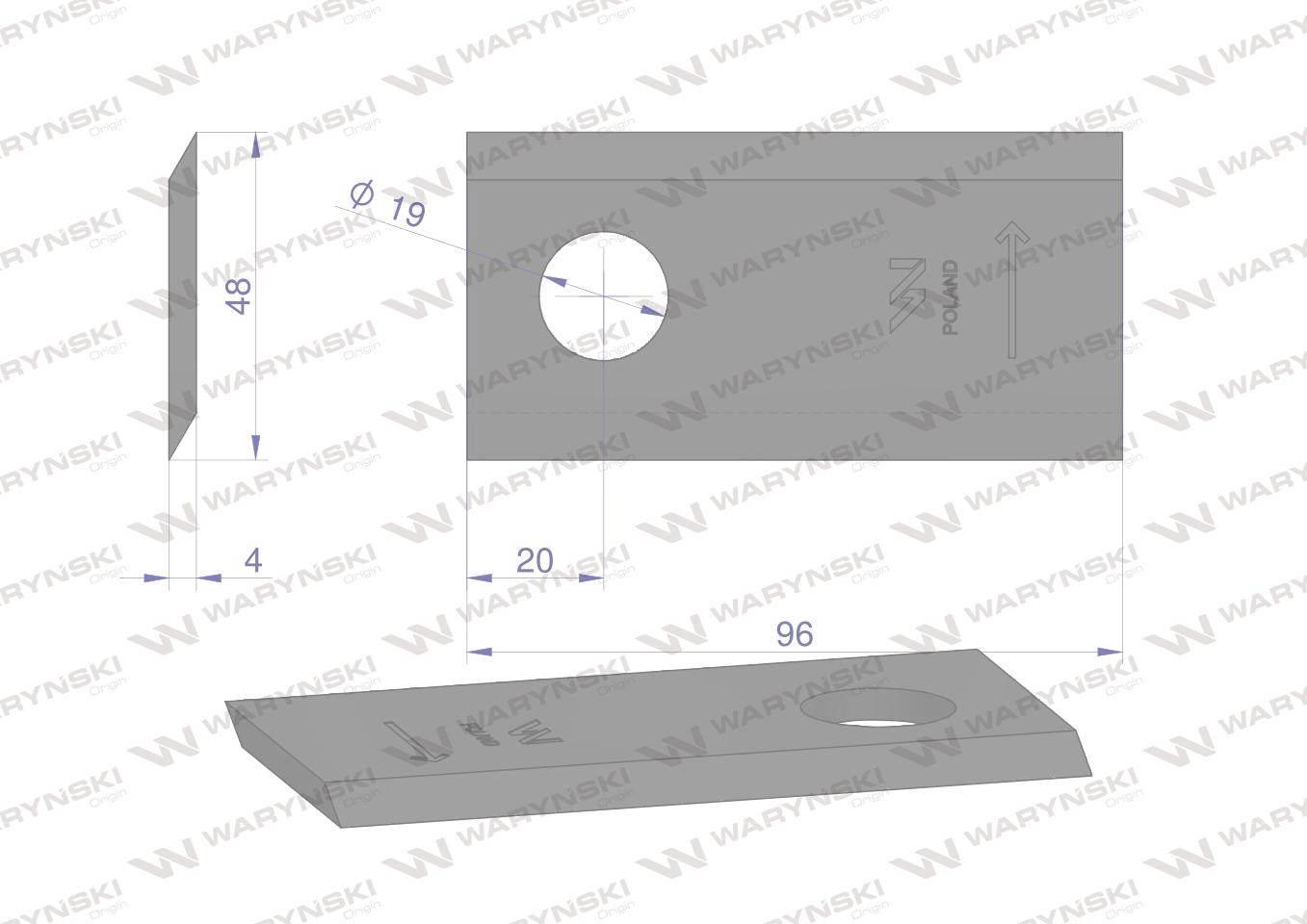 Nóż. nożyk kosiarka lewy 96X48x4mm otwór 19 zastosowanie 16503658 Deutz-Fah - zdjęcie 2