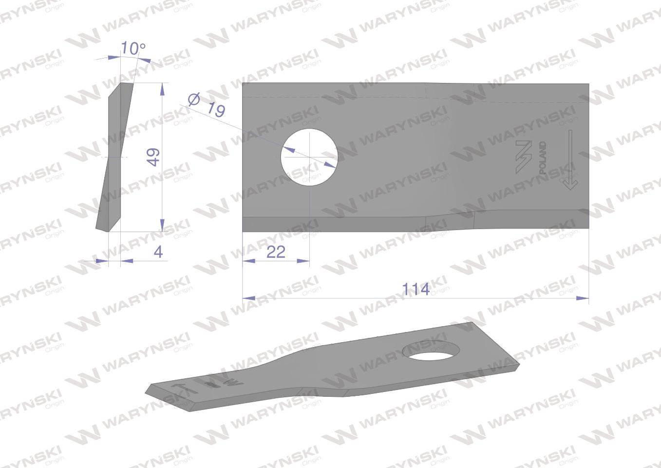 Nóż. nożyk kosiarka prawy 114x48x4mm otwór 19 zastosowanie 13800015 JF-Stol - zdjęcie 2