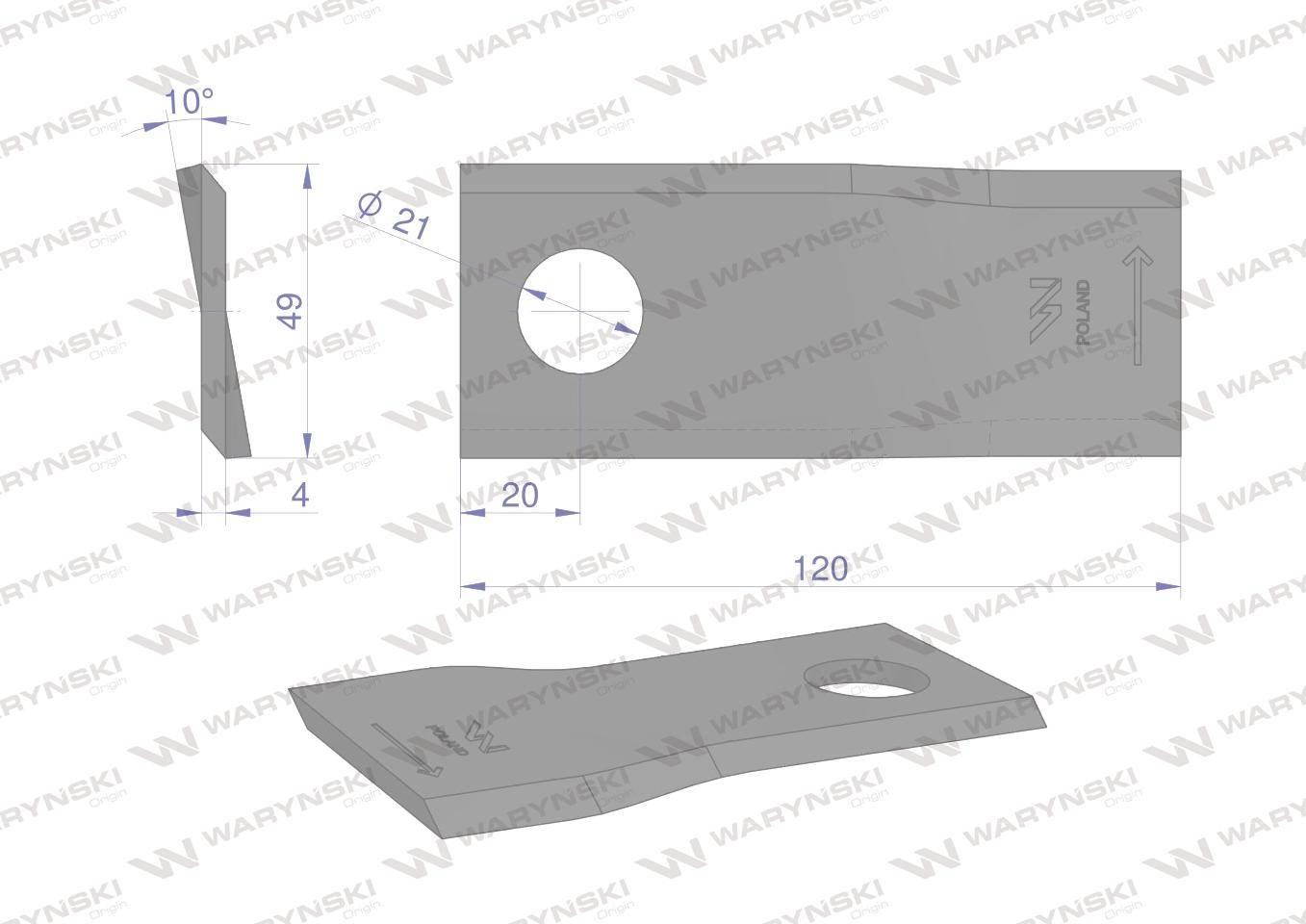 Nóż. nożyk kosiarka lewy 120x49x4mm otwór 21 zastosowanie 434975 Pottinger - zdjęcie 2