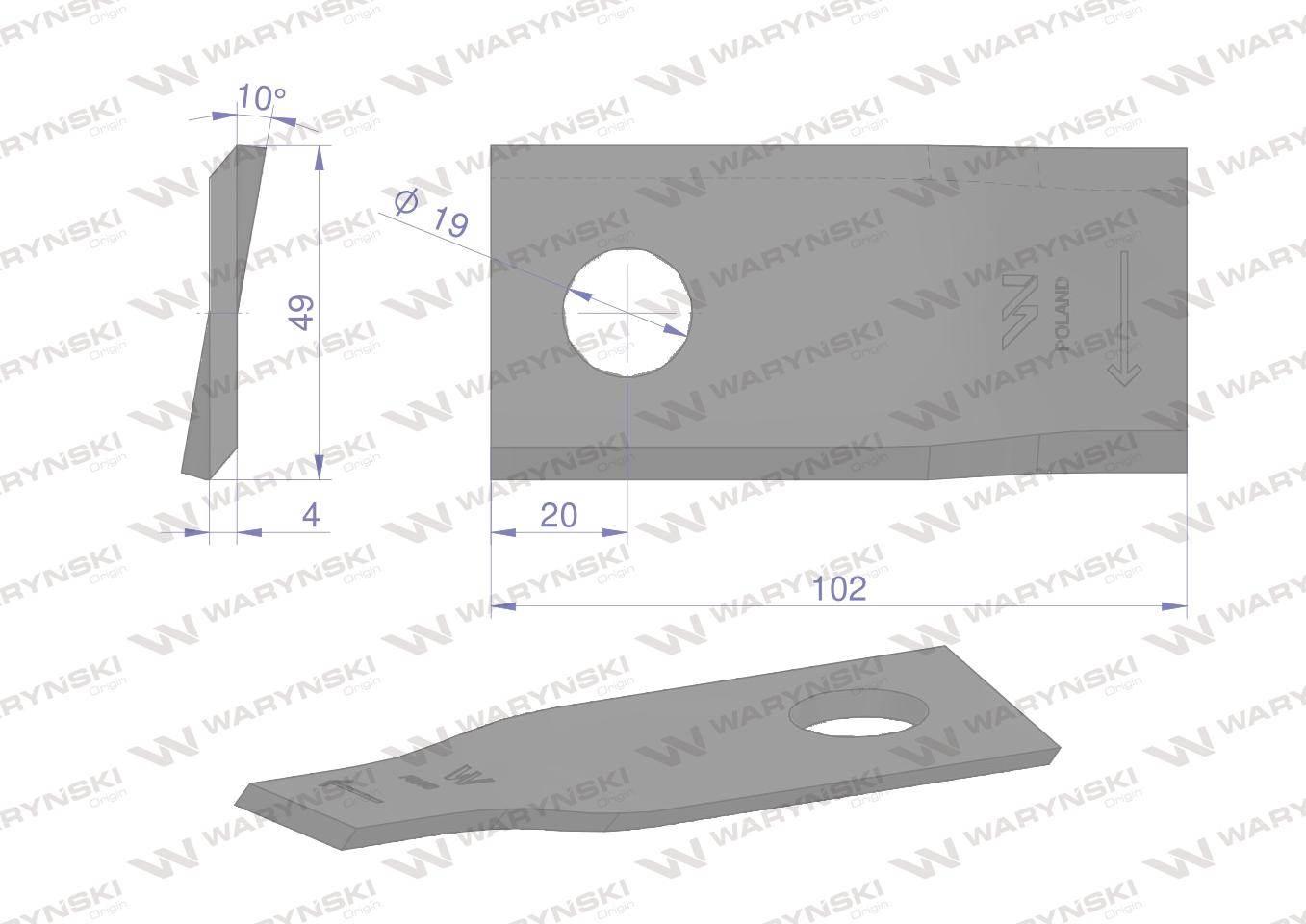 Nóż. nożyk kosiarka prawy 102x48x4mm otwór 19 zastosowanie 140692 Fella WAR - zdjęcie 2