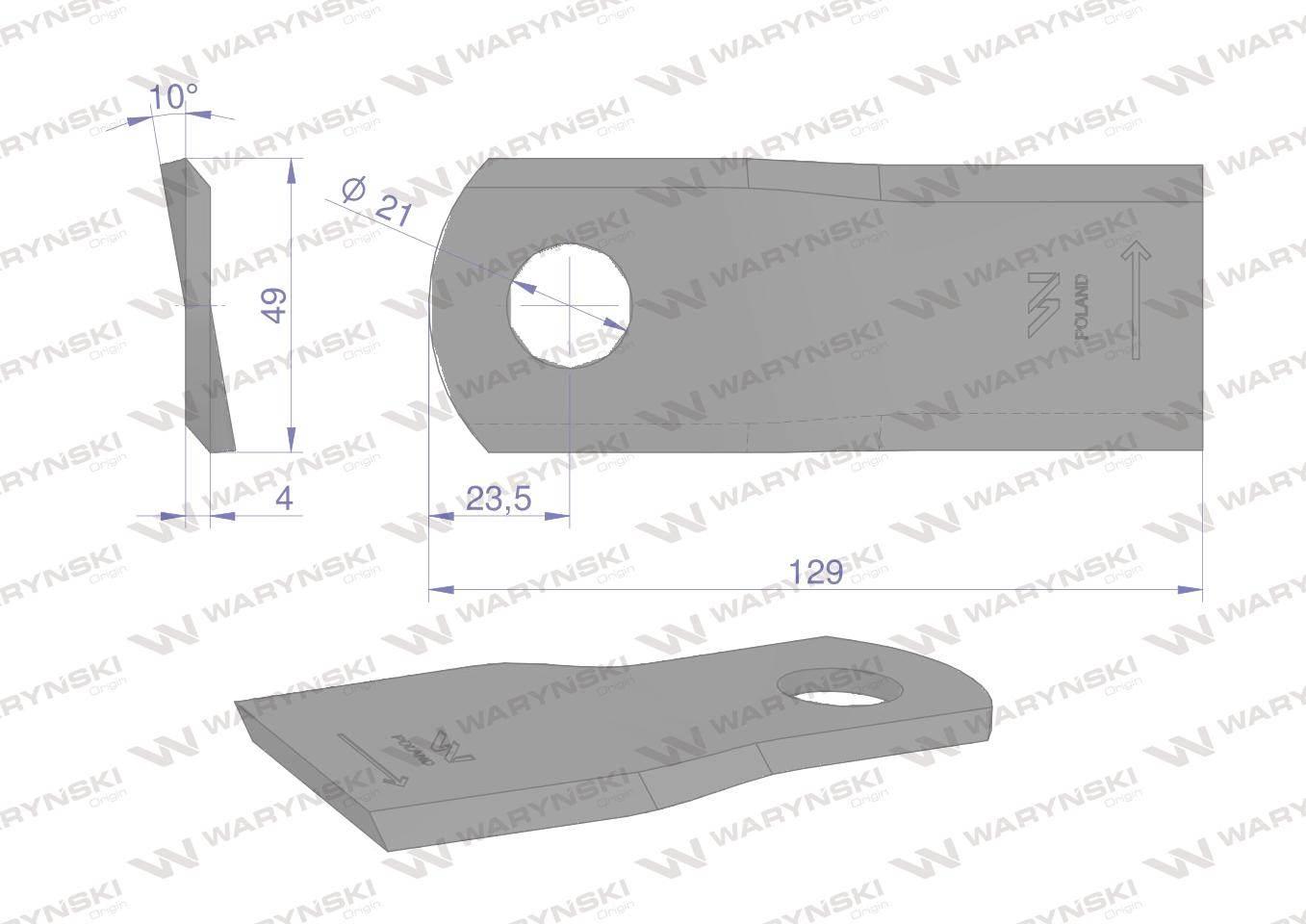 Nóż. nożyk kosiarka lewy 129.5x48x4mm otwór 21.2 zastosowanie 129MEL Marang - zdjęcie 2