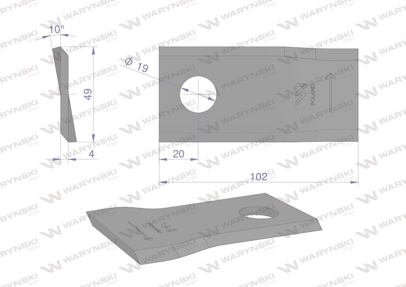 Nóż. nożyk kosiarka lewy 102x48x4mm otwór 19 zastosowanie 140693 Fella WARY - zdjęcie 2