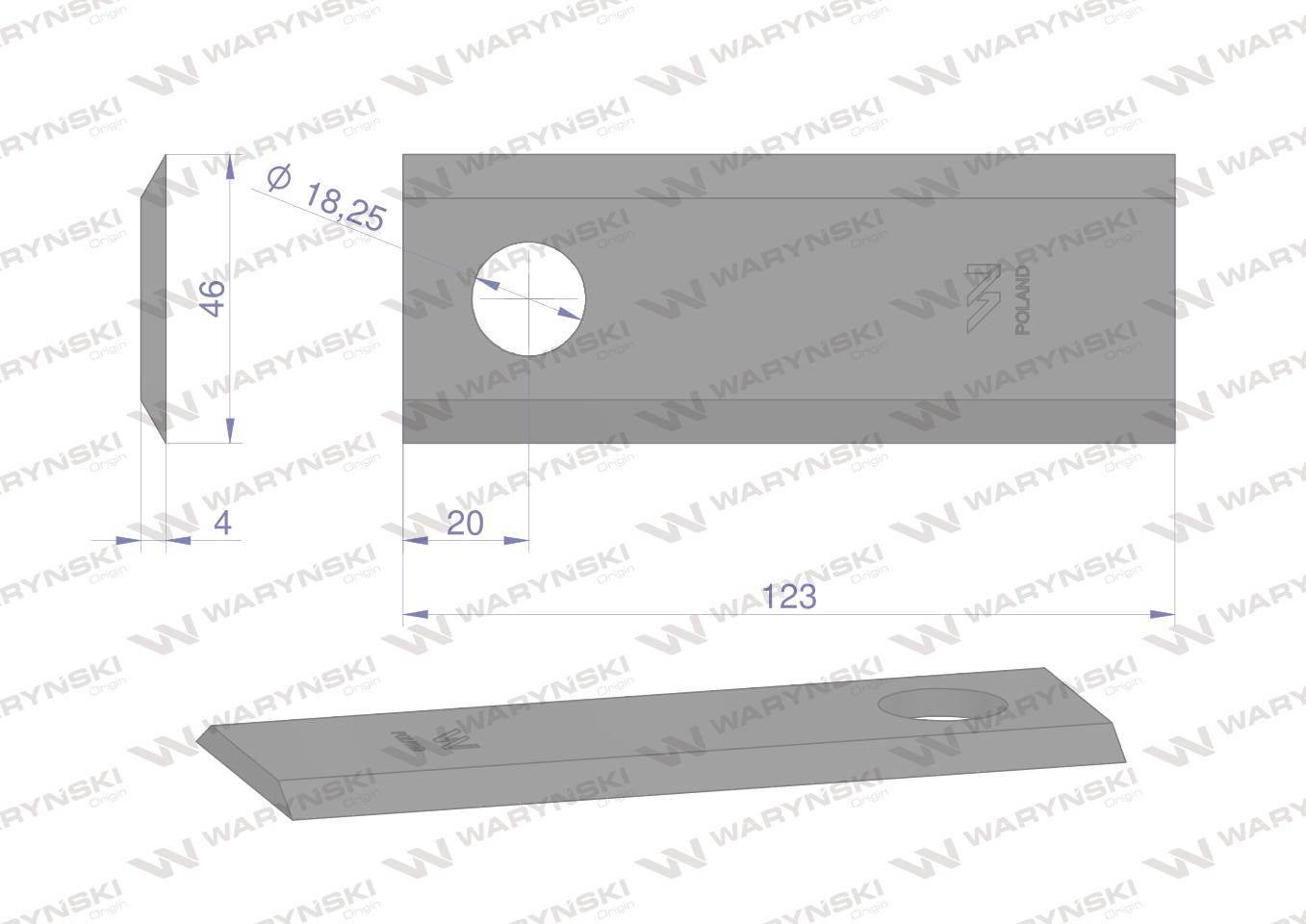 Nóż, nożyk kosiarka 123X46X4mm otwór 18.25 zastosowanie 56451210 Kuhn WARYŃ - zdjęcie 2