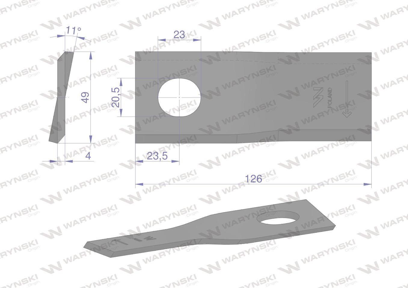Nóż. nożyk kosiarka prawy 126x48x4mm otwór 20.5x23 zastosowanie 56110400 Kv - zdjęcie 2