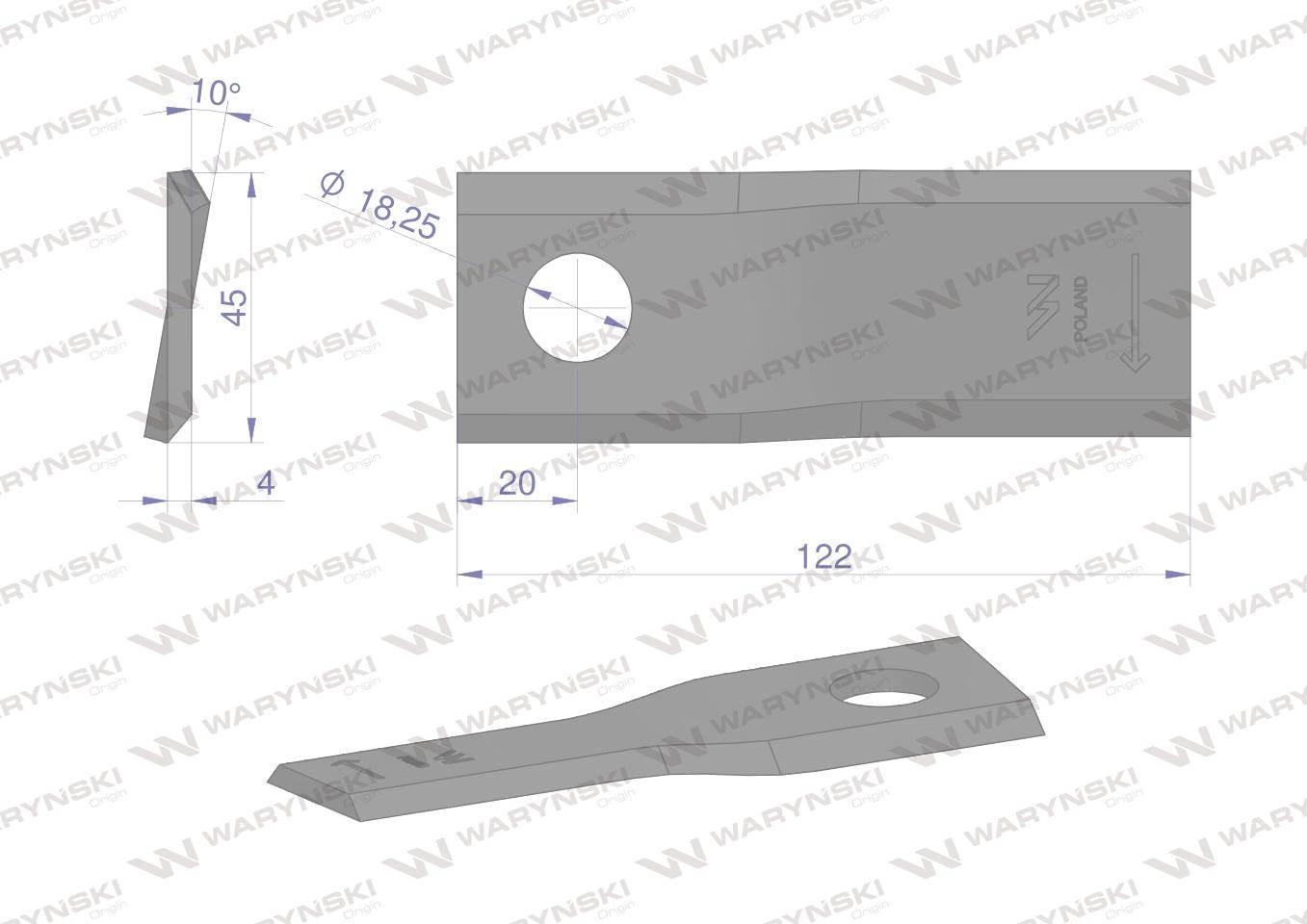 Nóż. nożyk kosiarka prawy 122x46x4mm otwór 18.25 zastosowanie 56451300 Kuhn - zdjęcie 2