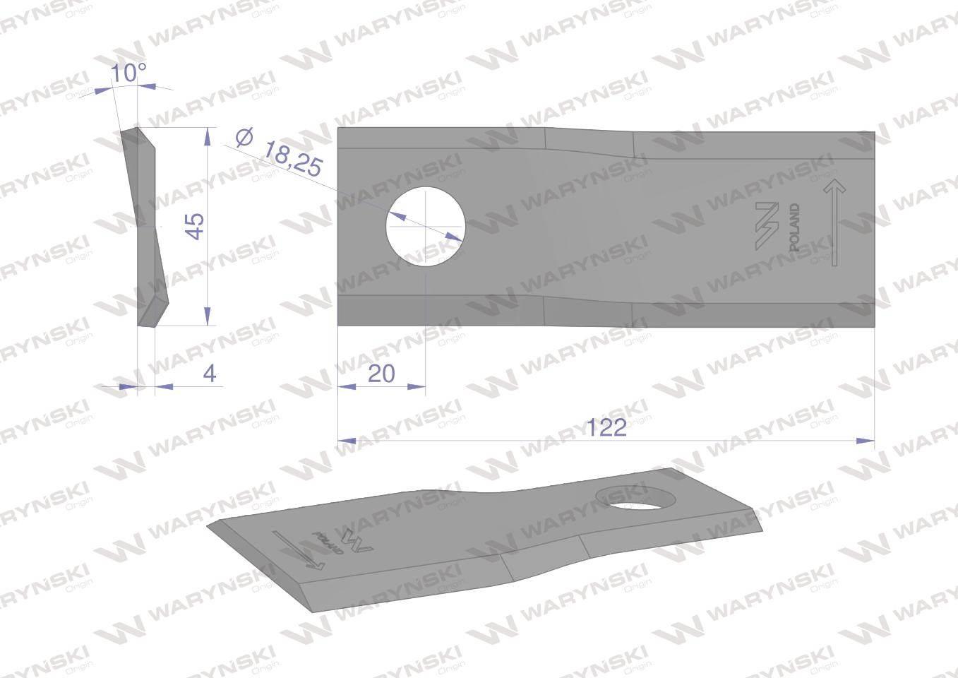 Nóż. nożyk kosiarka lewy 122x46x4mm otwór 18.25 zastosowanie 56451200 Kuhn - zdjęcie 2