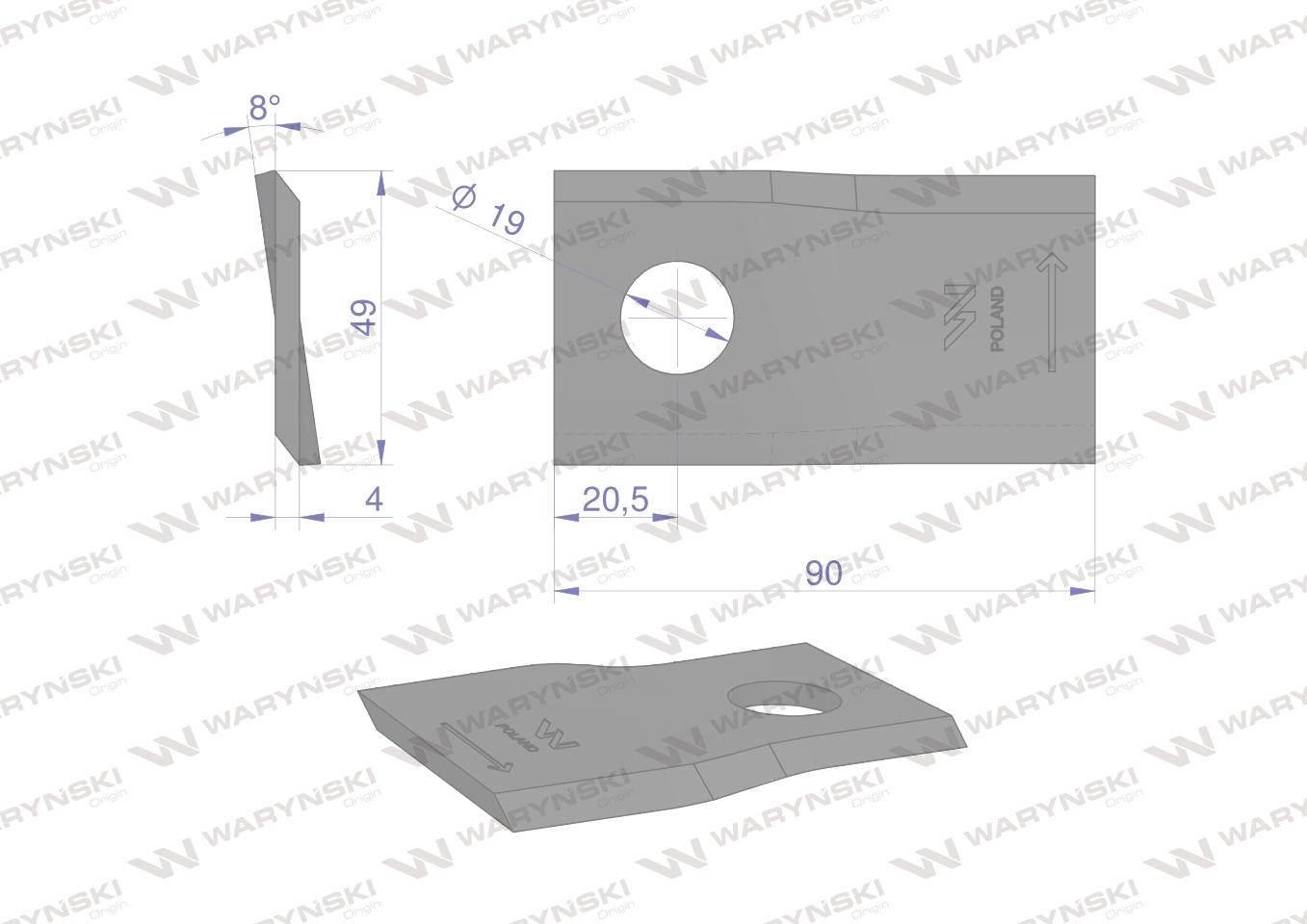 Nóż. nożyk kosiarka lewy 90x48x4mm otwór 19 zastosowanie 1448251 Krone WARY - zdjęcie 3