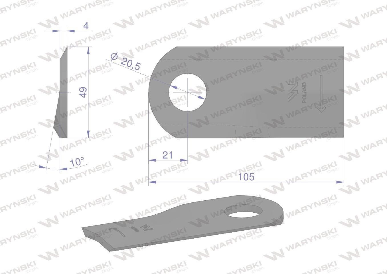 Nóż. nożyk kosiarka prawy 105x47x4mm otwór 20.5 zastosowanie 6802980 Kuhn W - zdjęcie 2
