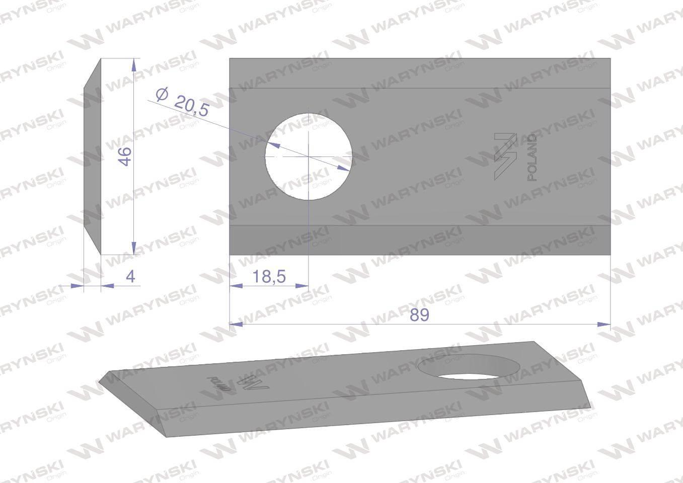 Nóż. nożyk kosiarka 89X46X4mm otwór 20.5 zastosowanie 2220-101A JF-Stoll WA - zdjęcie 2
