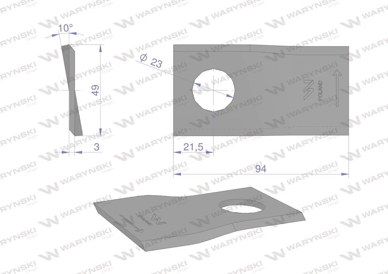 Nóż. nożyk kosiarka lewy 94x48x3mm otwór 19 zastosowanie 570409 Niemeyer Kv - zdjęcie 2