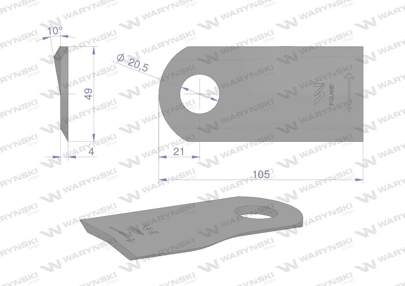 Nóż. nożyk kosiarka lewy 105x47x4mm otwór 20.5 zastosowanie 6802970 Kuhn WA - zdjęcie 2