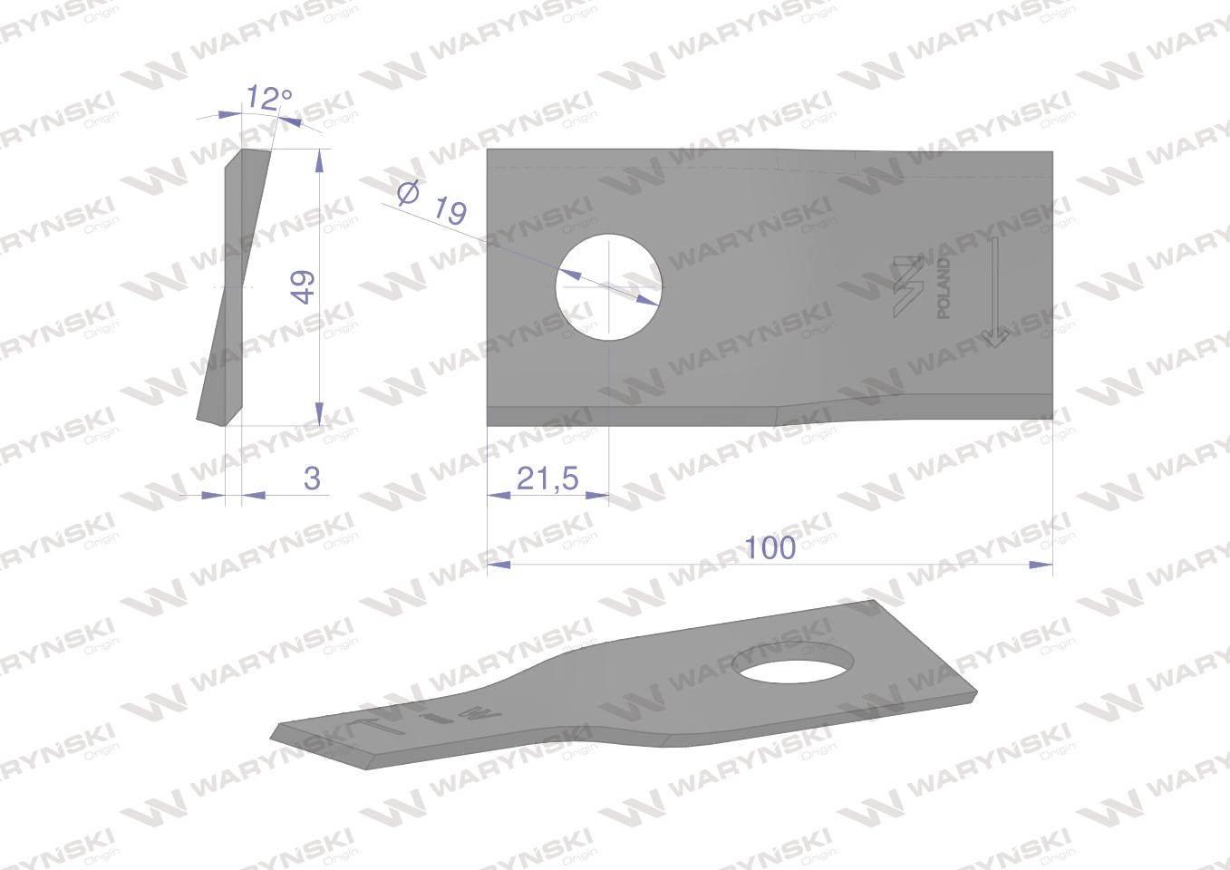Nóż. nożyk kosiarka prawy 100x48x3mm otwór 19 zastosowanie 570418 Niemeyer - zdjęcie 2
