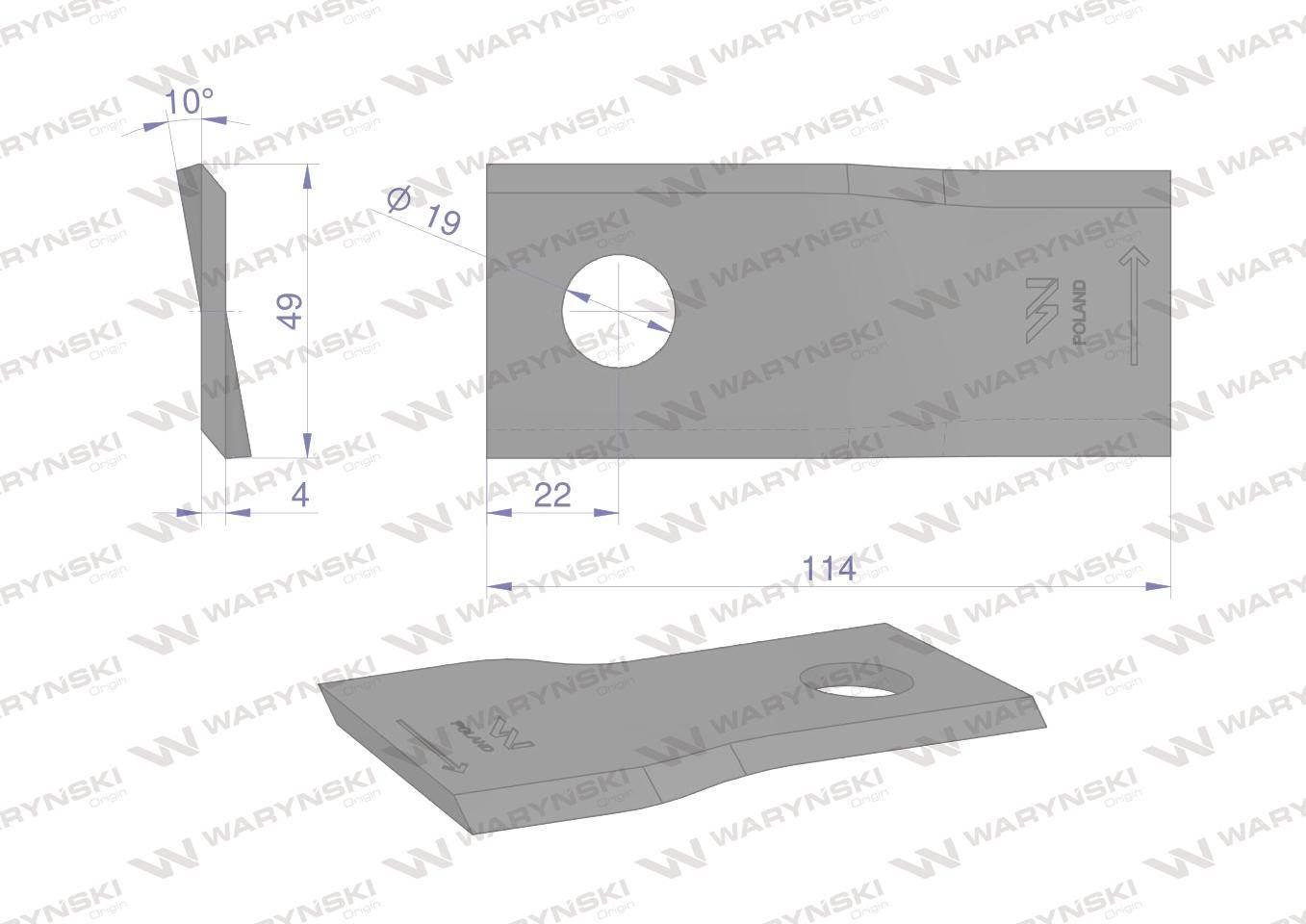 Nóż. nożyk kosiarka lewy 114x48x4mm otwór 19 zastosowanie 13800014 JF-Stoll - zdjęcie 2