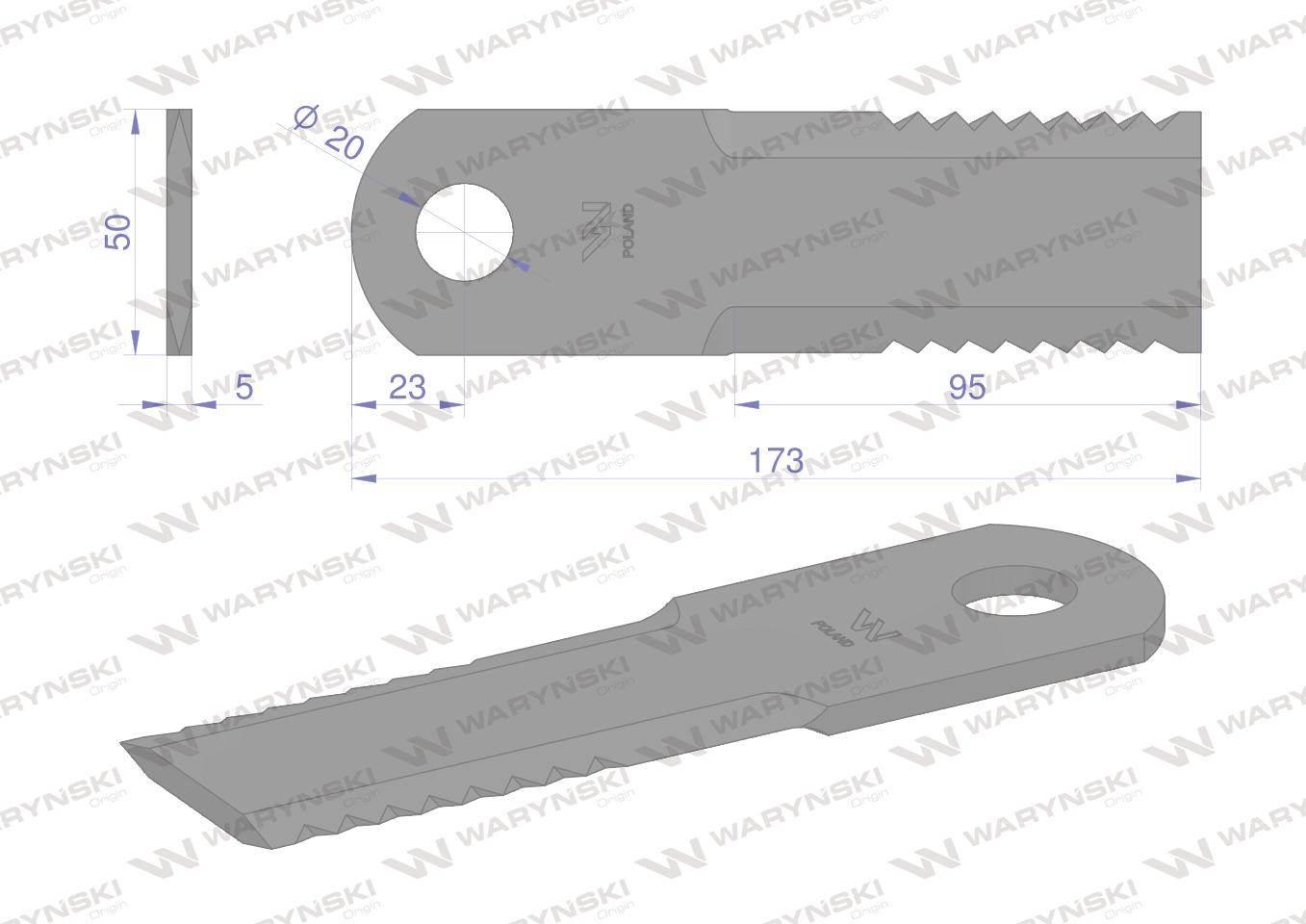 Nóż obrotowy rozdrabniacz słomy sieczkarnia 173x50x5mm otwór 20 zastosowani - zdjęcie 2