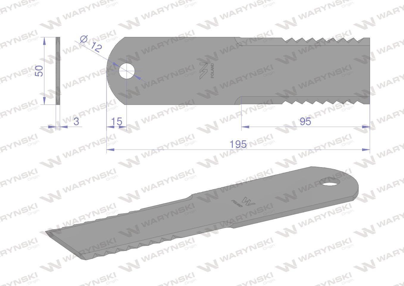 Nóż stały rozdrabniacz słomy sieczkarnia 195x50x3mm otwór 12 zastosowanie 7 - zdjęcie 2