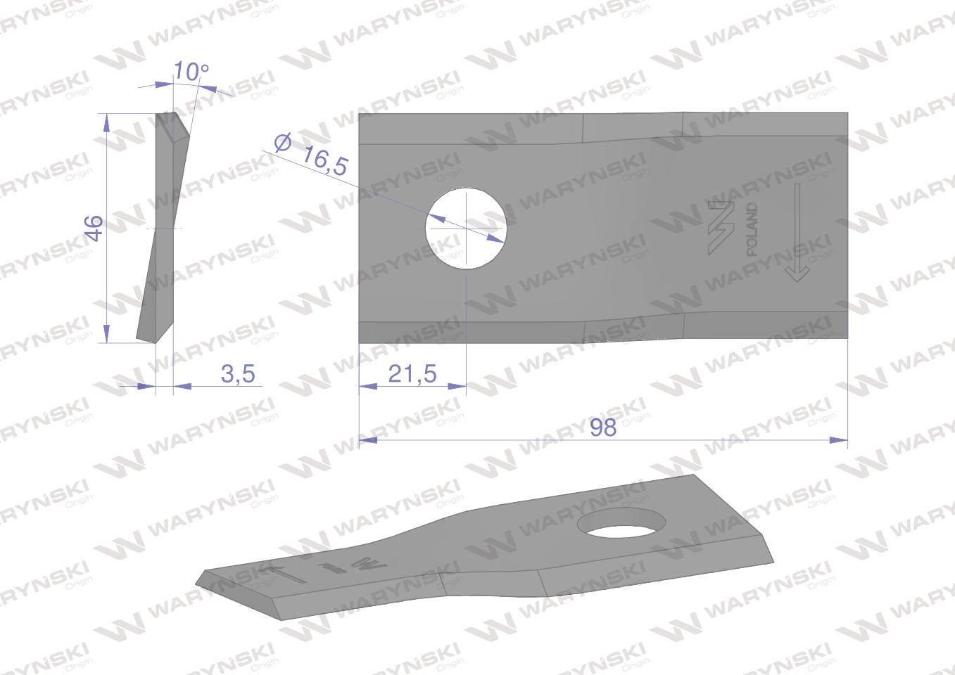 Nóż. nożyk kosiarka prawy 98X46X3.5mm otwór 16.5 zastosowanie 40490005 Morr - zdjęcie 2