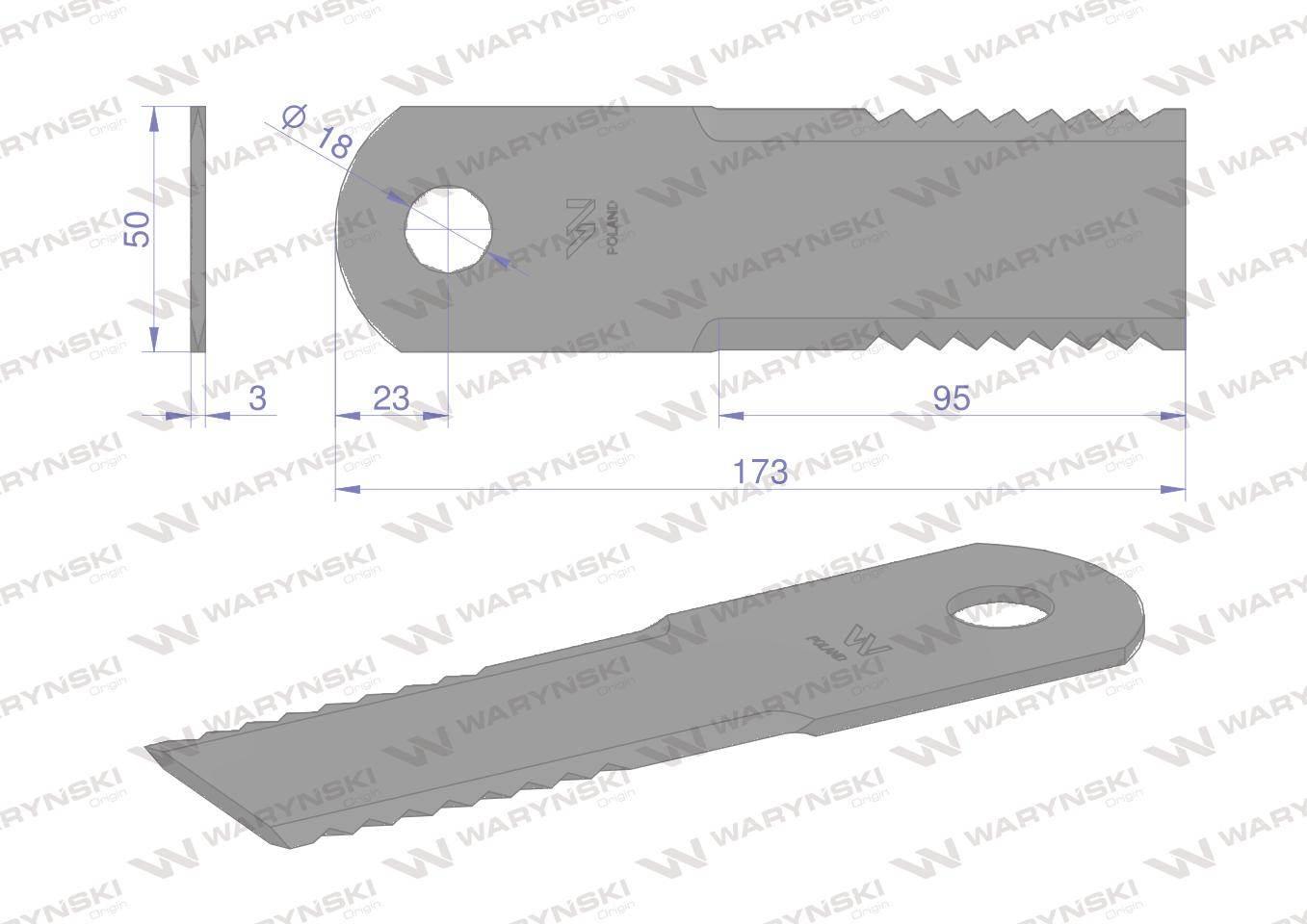 Nóż obrotowy rozdrabniacz słomy sieczkarnia 173x50x3mm otwór 18 zastosowani - zdjęcie 2