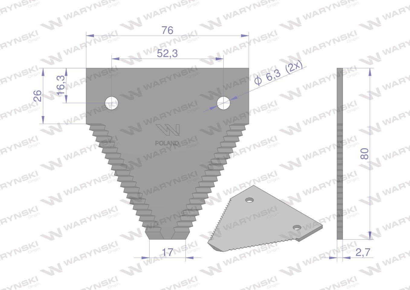 Nóż żniwny 80x76x2.8mm otwór 6.3 zastosowanie 87728905 Case-IH New Holland - zdjęcie 2