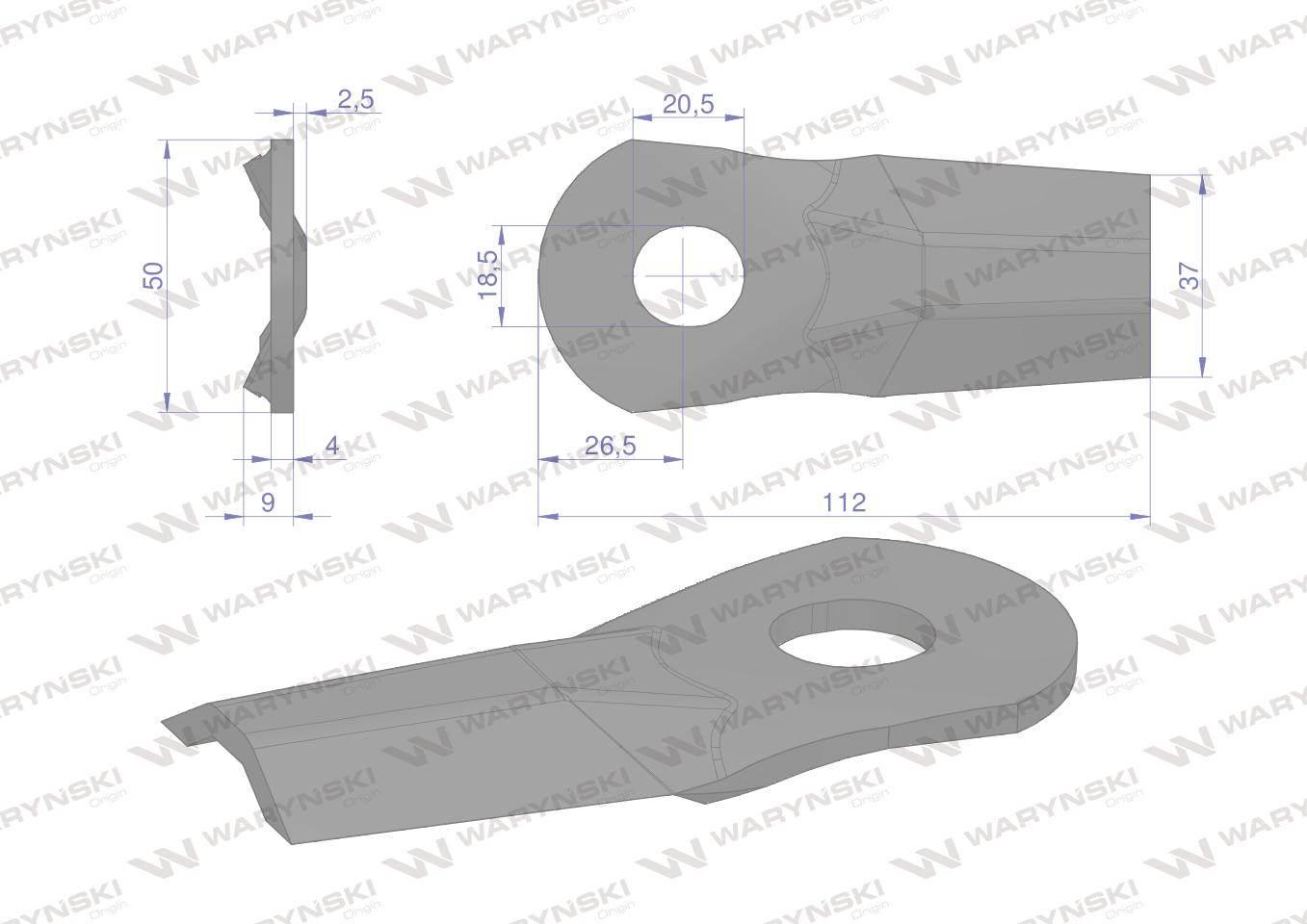 Nóż. nożyk kosiarka gięty 112x50x4mm otwór 18.5x20.5 zastosowanie 5684000 K - zdjęcie 2
