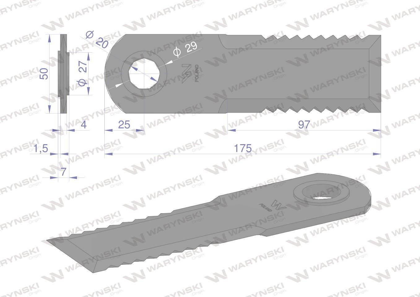 Nóż obrotowy rozdrabniacz słomy sieczkarnia 175x50x4mm otwór 20 zastosowani - zdjęcie 2
