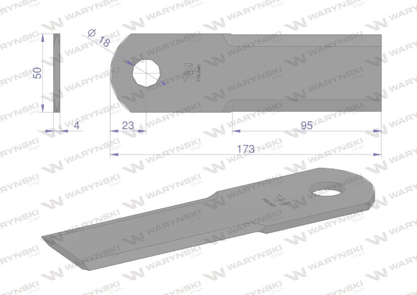 Nóż obrotowy rozdrabniacz słomy sieczkarnia 173x50x4mm otwór 18 zastosowani - zdjęcie 2