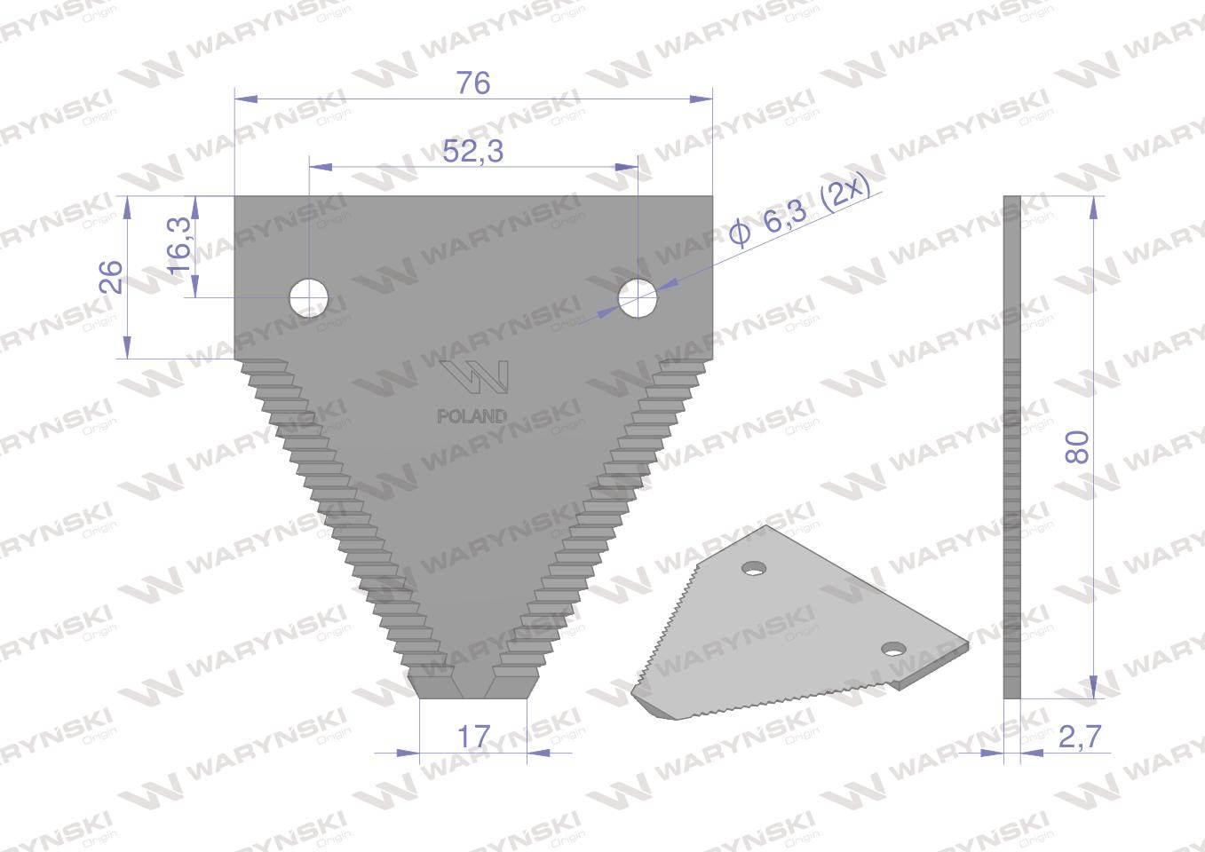 Nóż żniwny 80x76x2.7mm otwór 6.3 zastosowanie 87728899 New Holland WARYŃSKI - zdjęcie 2