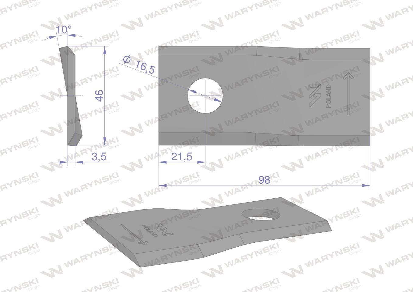 Nóż. nożyk kosiarka lewy 98X46X3.5mm otwór 16.5 zastosowanie 40490006 Morra - zdjęcie 2