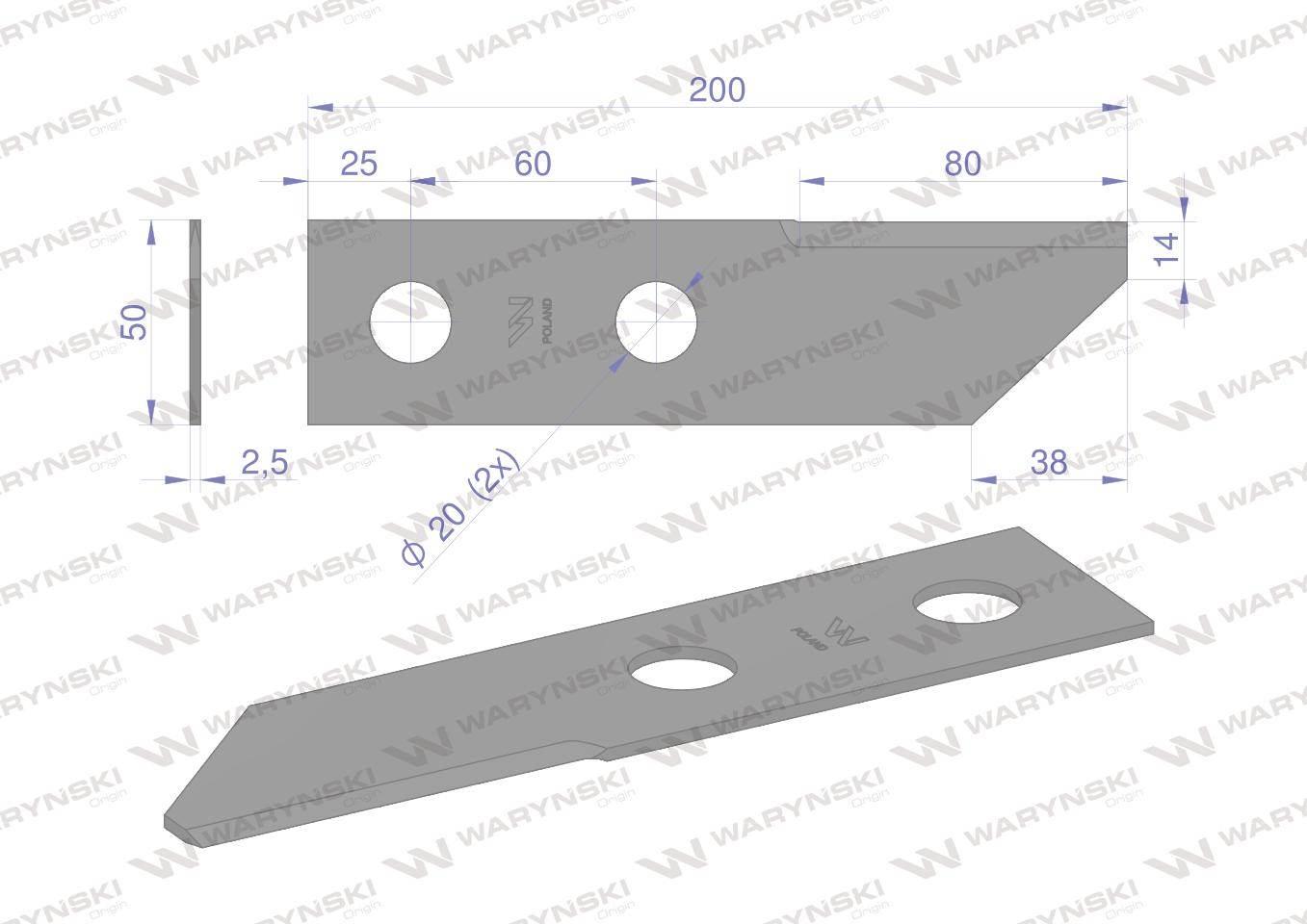 Nóż obrotowy rozdrabniacz słomy sieczkarnia 200x50x2.5mm otwór 20 zastosowa - zdjęcie 2