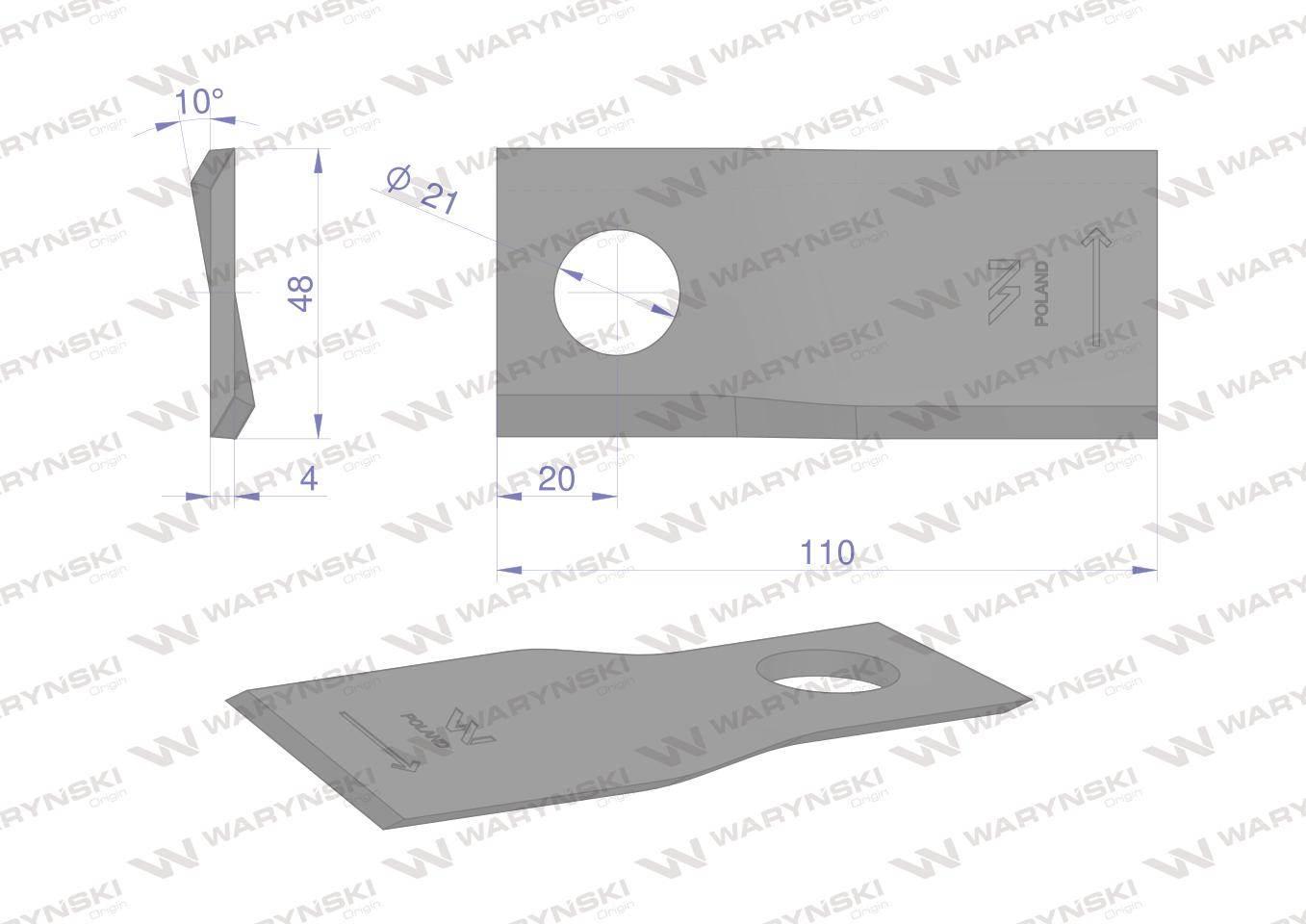 Nóż. nożyk kosiarka lewy 110X48X4mm otwór 21 zastosowanie RF 110/4 Famarol - zdjęcie 2