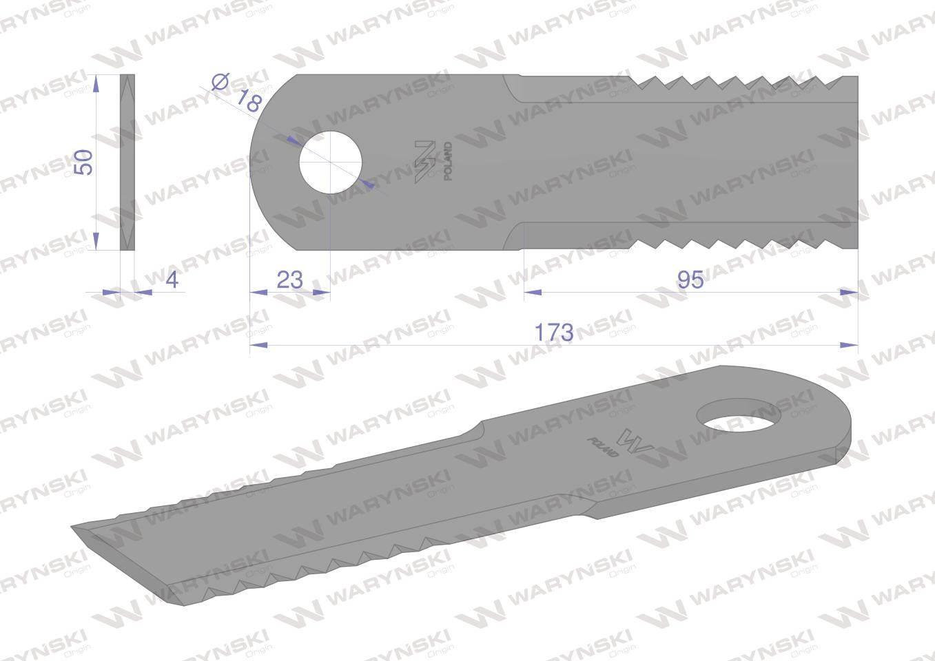 Nóż obrotowy rozdrabniacz słomy sieczkarnia 173x50x4mm otwór 18 zastosowani - zdjęcie 2