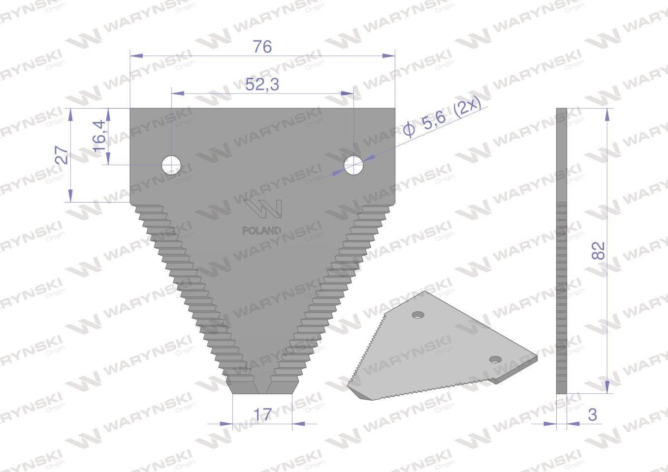 Nóż żniwny 82x76x2.8mm otwór 5.5 zastosowanie D44100000N Case-IH Massey Fer - zdjęcie 2