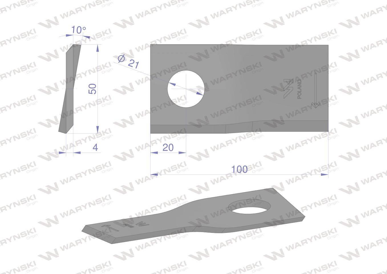 Nóż. nożyk kosiarka prawy 100X50X4mm otwór 21 zastosowanie RS100 Samasz WAR - zdjęcie 2