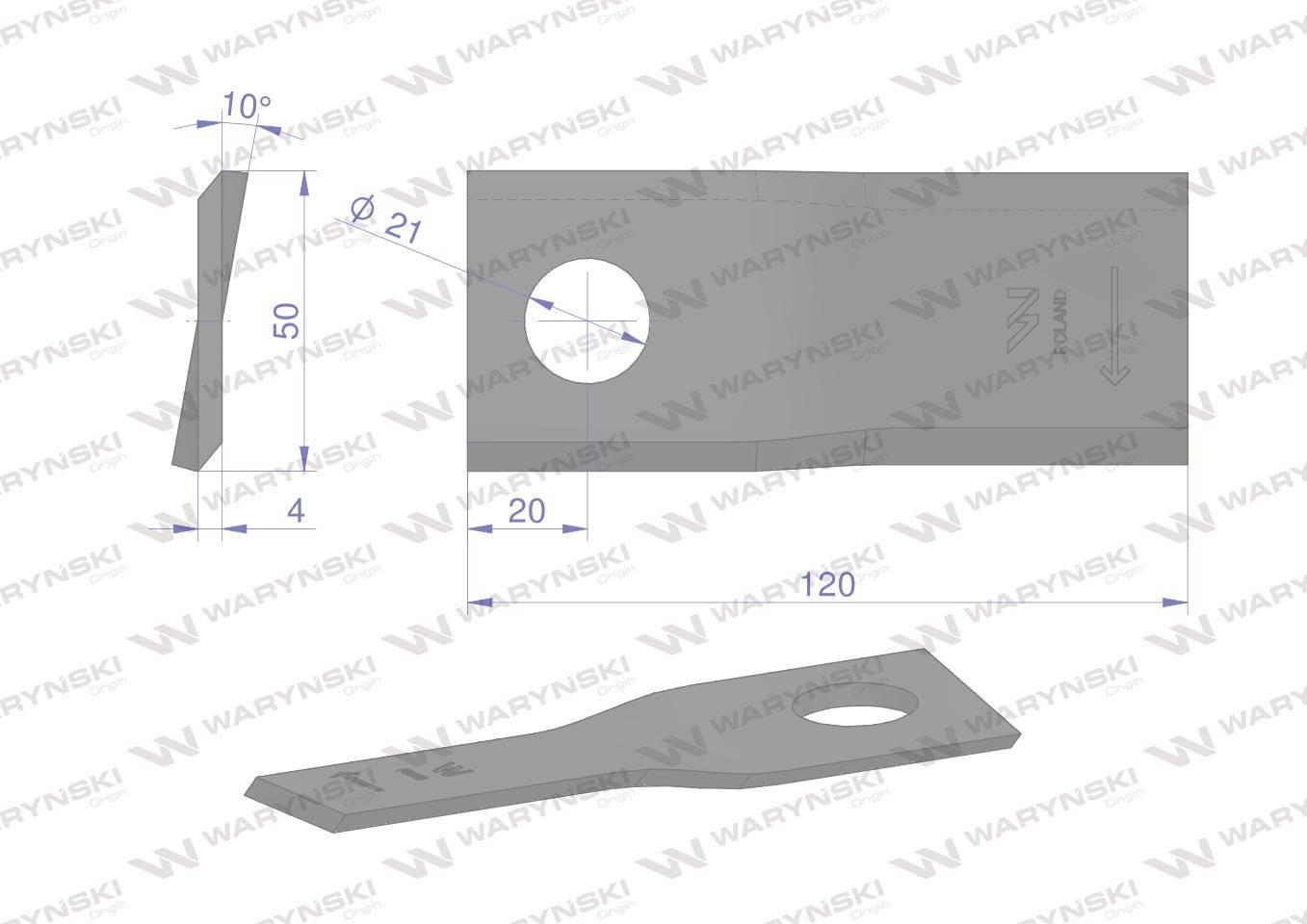 Nóż. nożyk kosiarka prawy 120X50X4mm otwór 21 zastosowanie RF 120/4 Pronar - zdjęcie 2