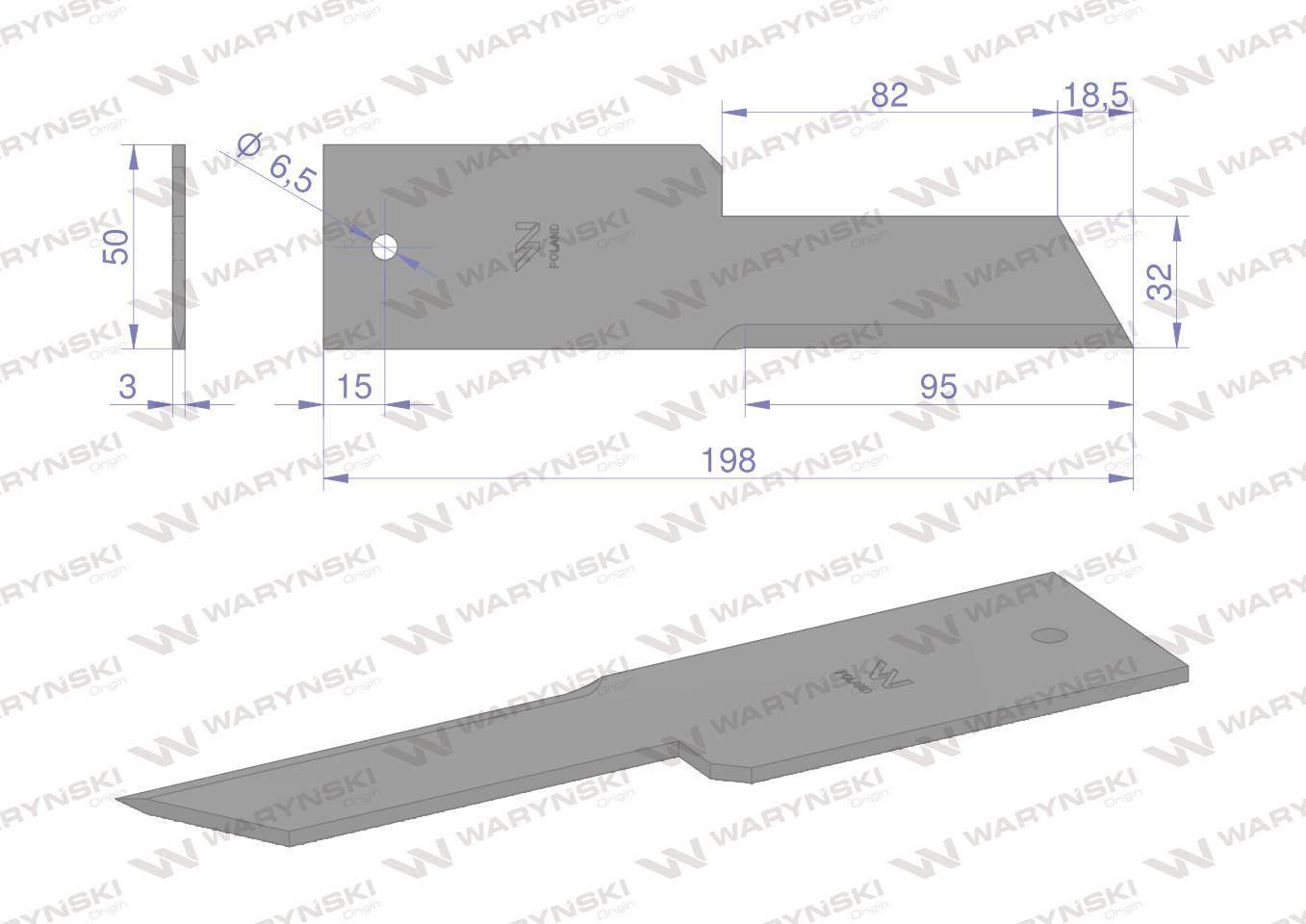 Nóż stały rozdrabniacz słomy sieczkarnia 198x50x3mm otwór 6.5 zastosowanie - zdjęcie 2