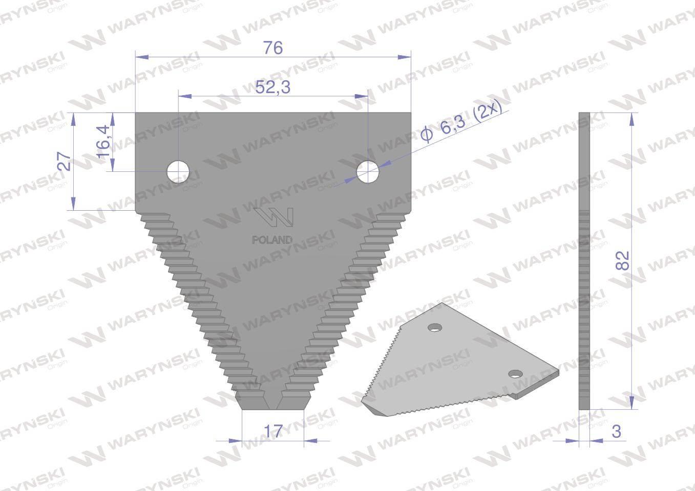 Nóż żniwny 82x76x3mm otwór 6.3 zastosowanie D44103700N Claas Massey Ferguso - zdjęcie 2