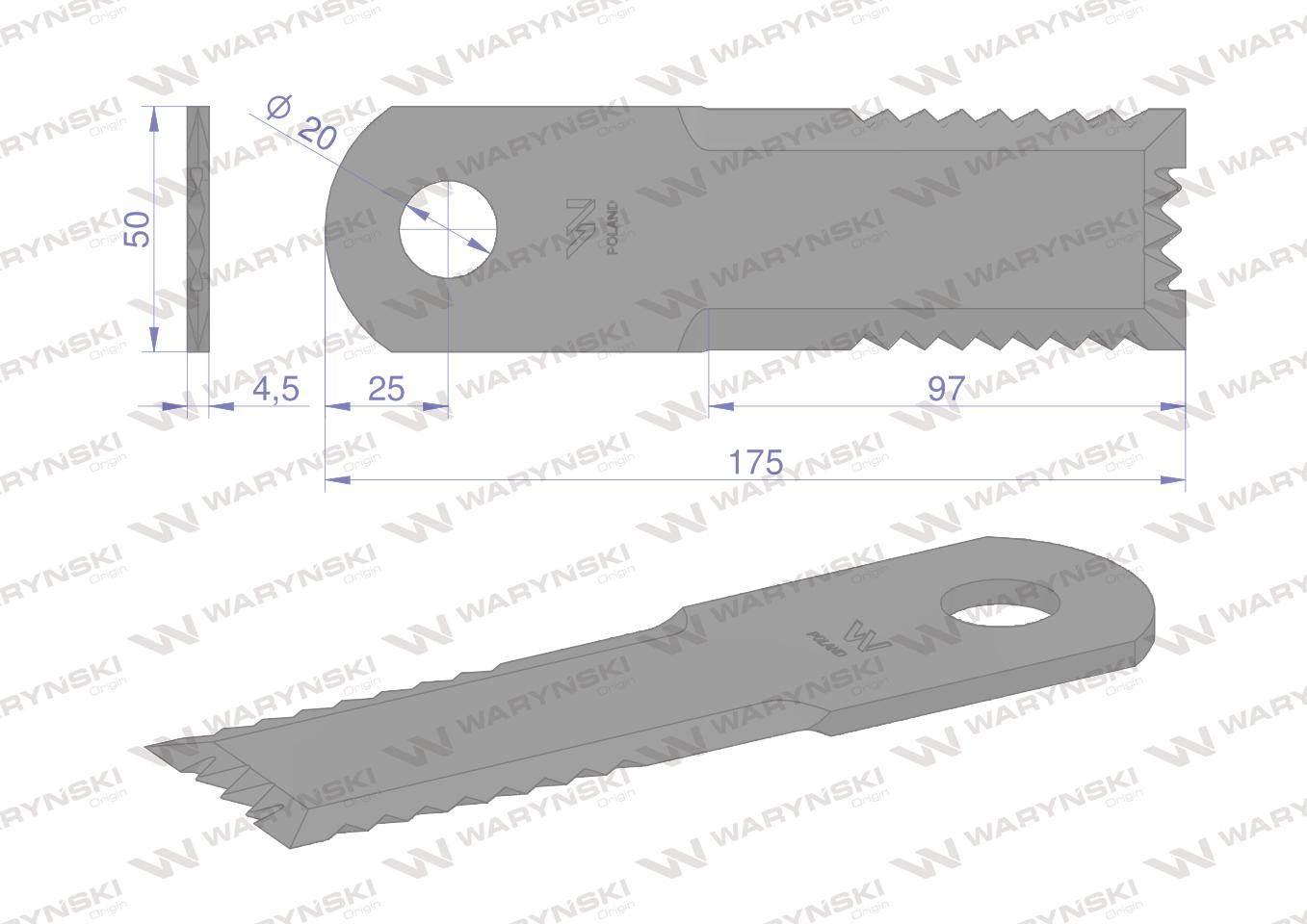 Nóż obrotowy rozdrabniacz słomy sieczkarnia 175x50x4.5mm otwór 20 zastosowa - zdjęcie 2