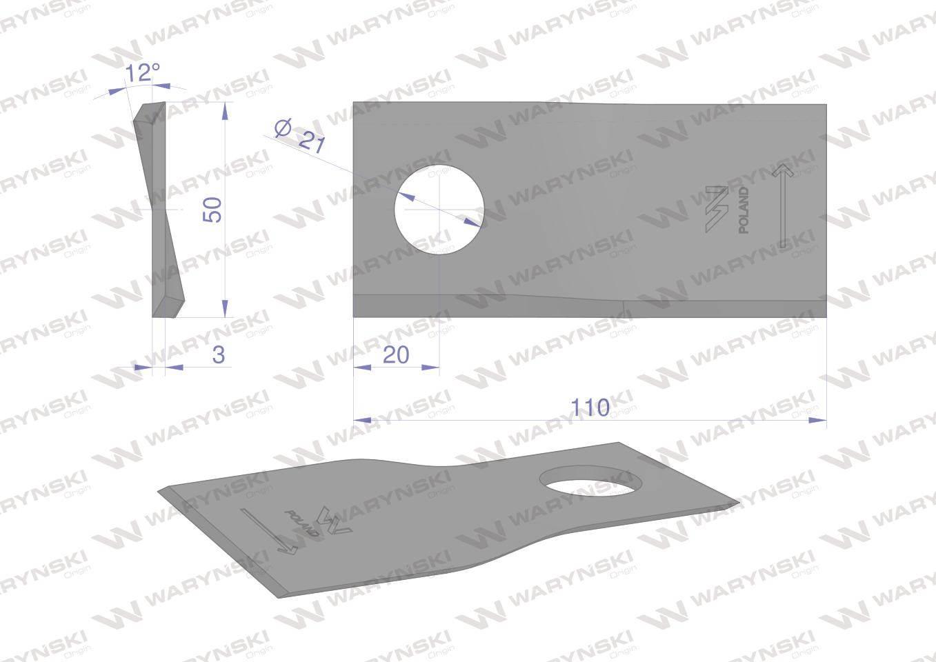 Nóż. nożyk kosiarka lewy 110x50x3mm otwór 21 zastosowanie 4047016 Galfre WA - zdjęcie 2
