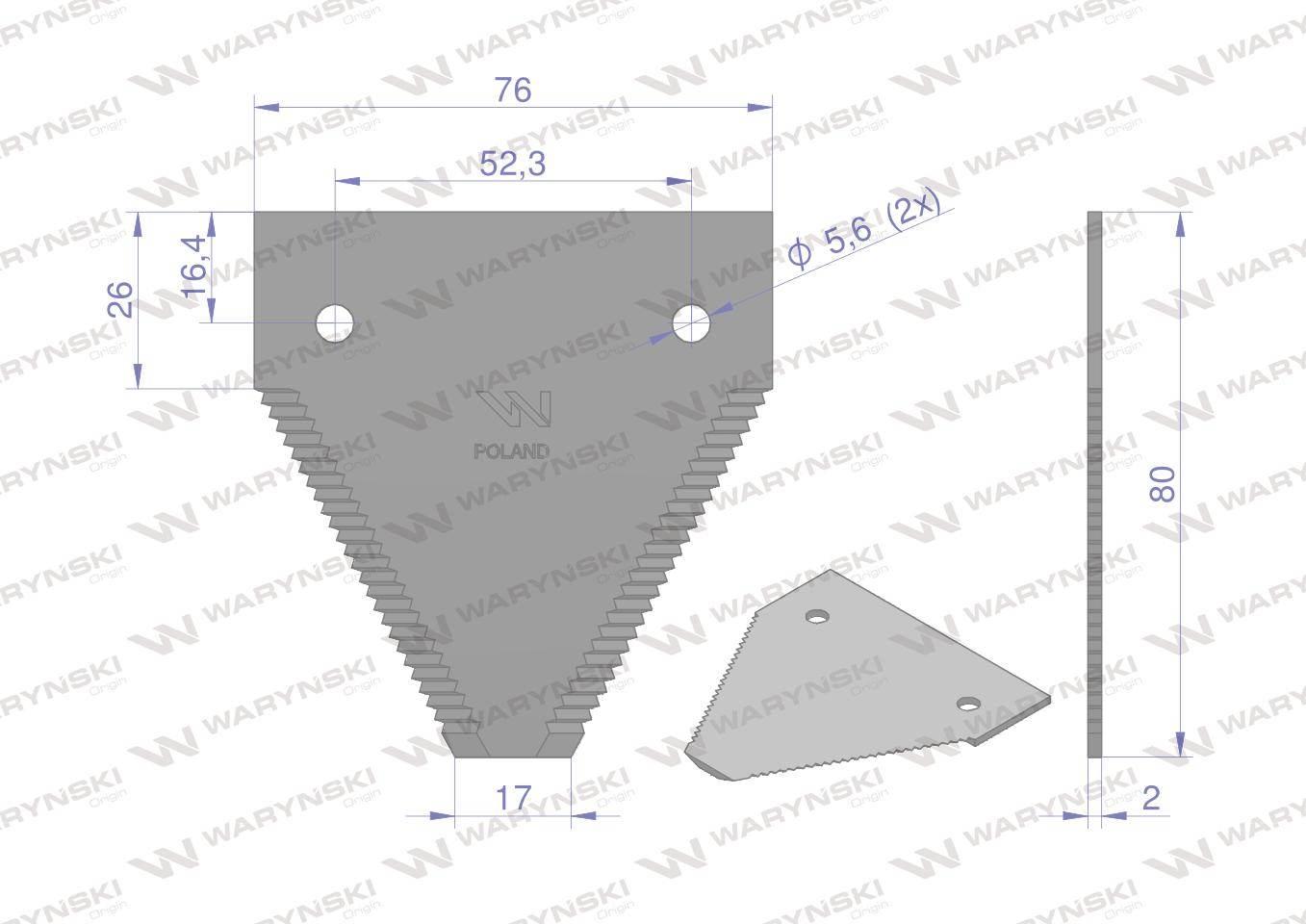 Nóż żniwny 80x76x2mm otwór 5.5 zastosowanie 417800220 1650333 Deutz-Fahr WA - zdjęcie 2