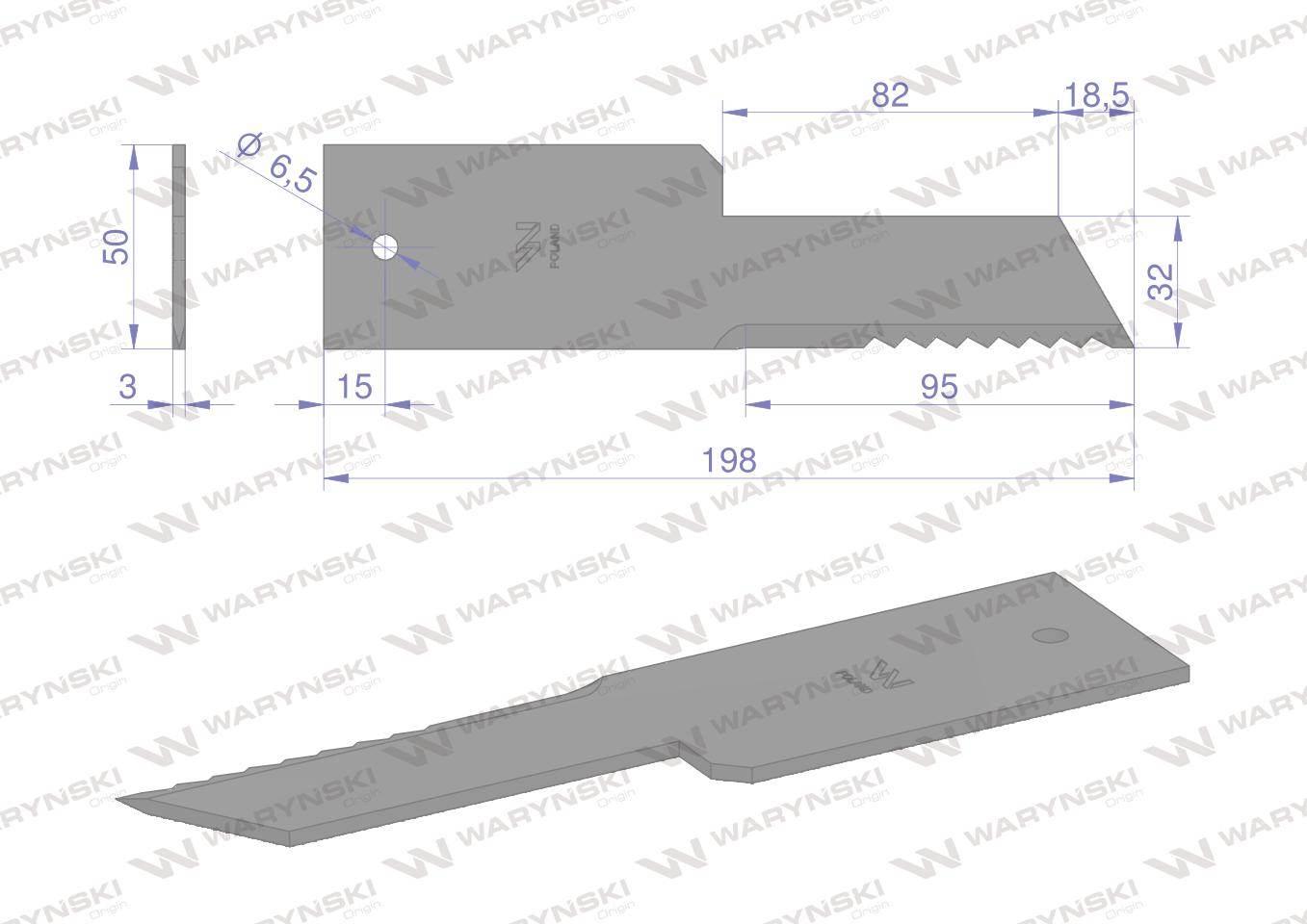 Nóż stały rozdrabniacz słomy sieczkarnia 198x50x3mm otwór 6.5 zastosowanie - zdjęcie 2
