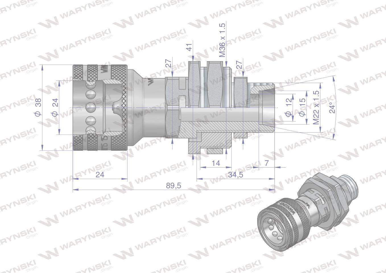 Szybkozłącze hydrauliczne gniazdo long z eliminatorem ciśnienia M22x1.5 gwi - zdjęcie 2