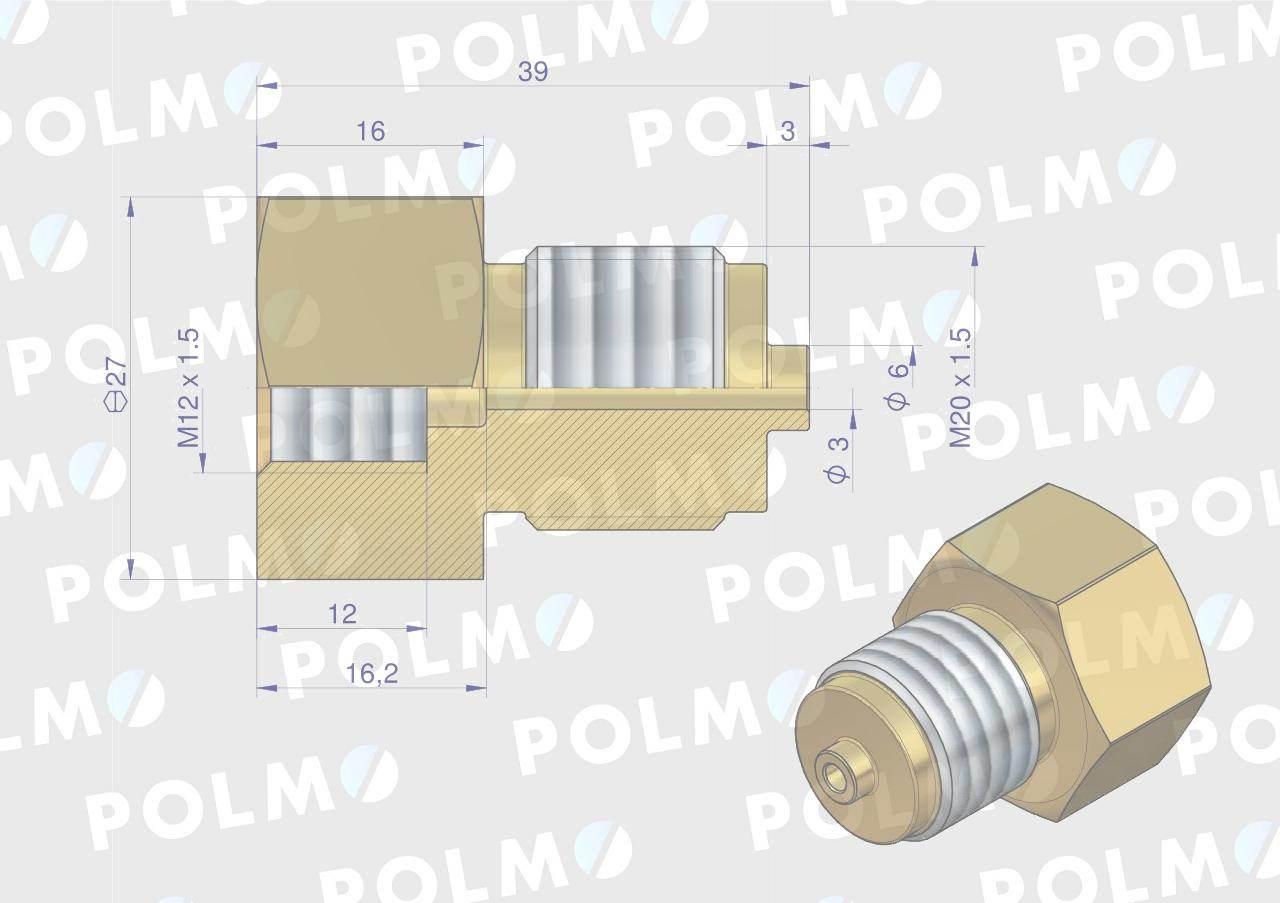 Złączka manometryczna gwint zewnętrzny M20x1.5 x gwint wewnętrzny M12x1.5 ( - zdjęcie 2