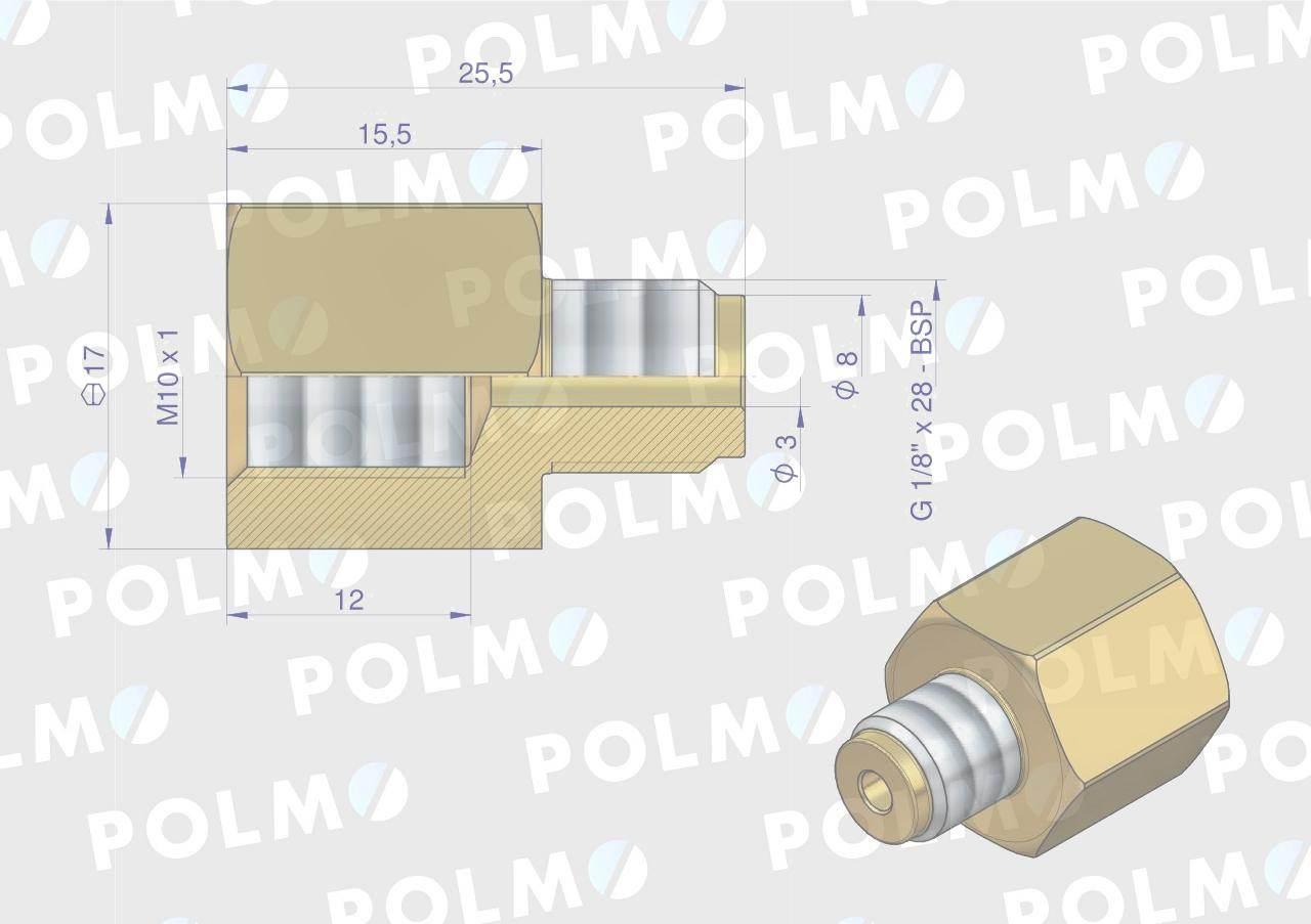 Złączka manometryczna gwint zewnętrzny G1/8" x gwint wewnętrzny M10x1 (mosi - zdjęcie 2
