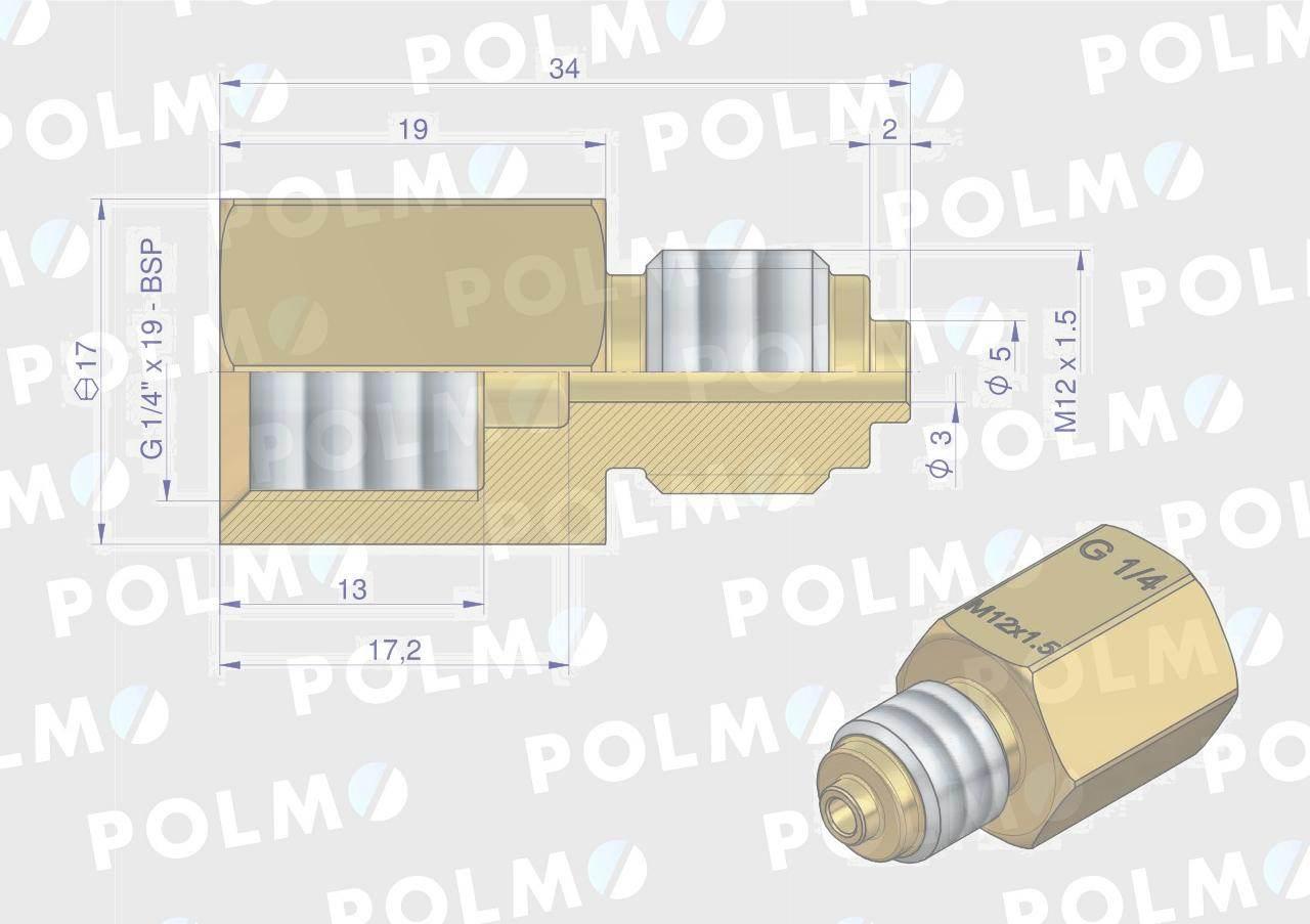 Złączka manometryczna gwint zewnętrzny M12x1.5 x gwint wewnętrzny G1/4" (mo - zdjęcie 2